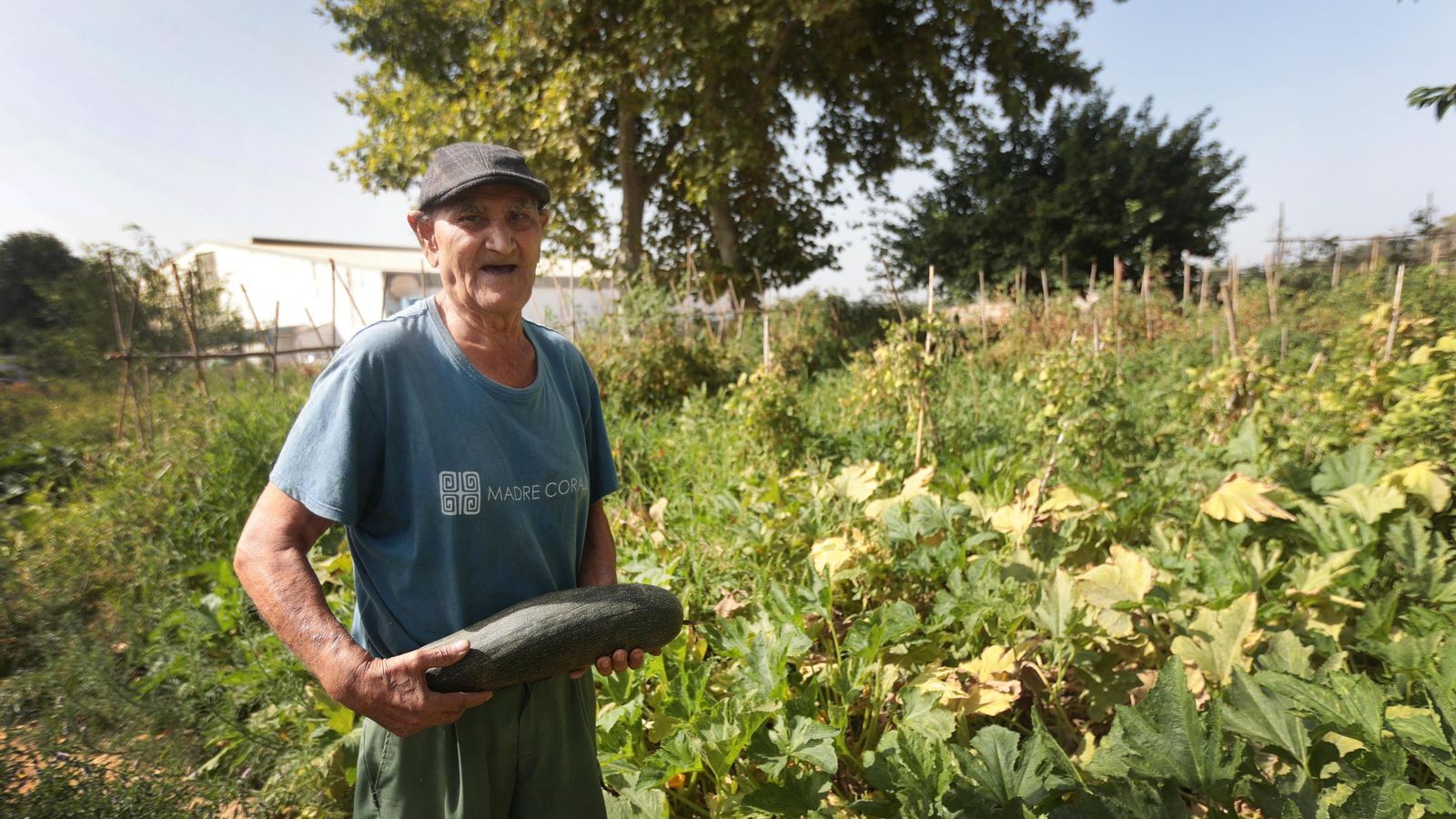 Un hombre, sosteniendo un tapín de grandes dimensiones.