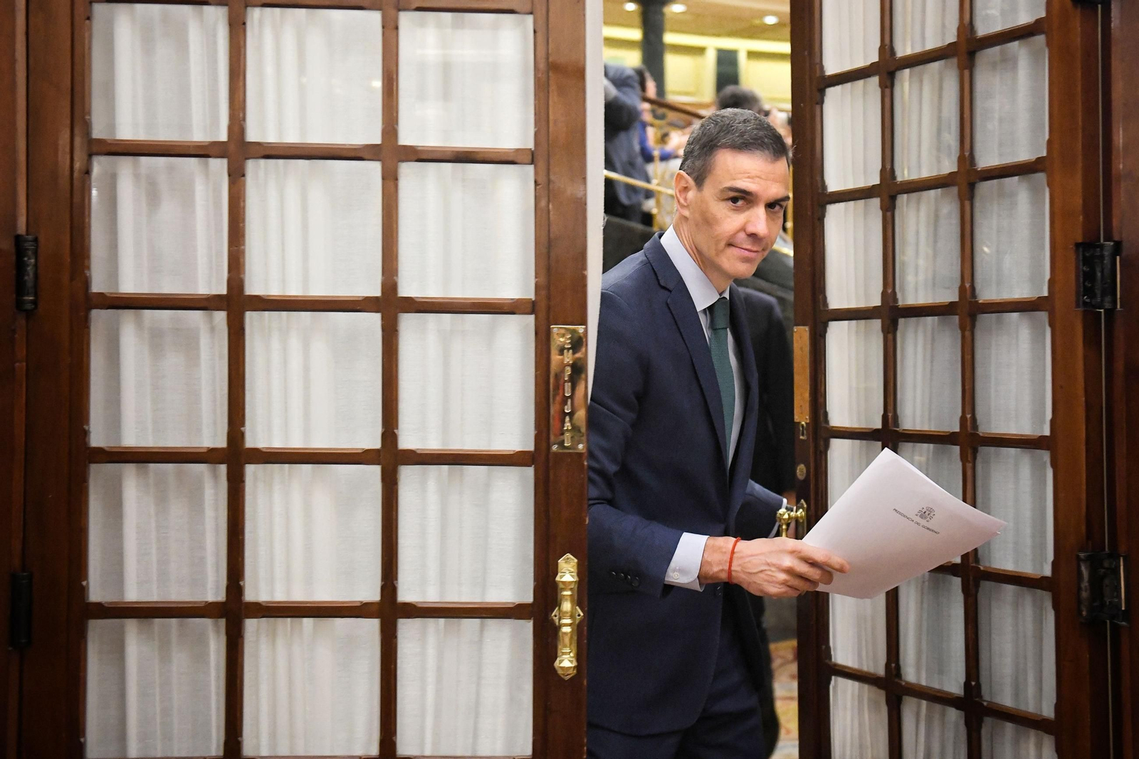 Pedro Sánchez, este jueves tras la sesión de control al Gobierno.
