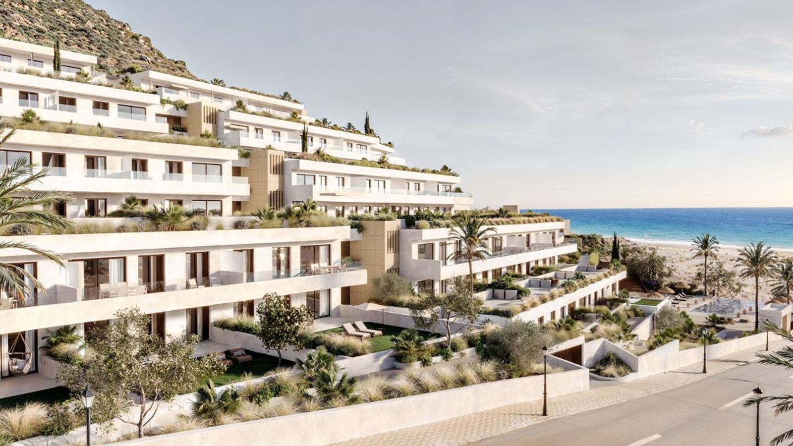 Recreación virtual del residencial Las Terrazas, promovido por Grupo Insur y Cosentino en Mojácar (Almería).