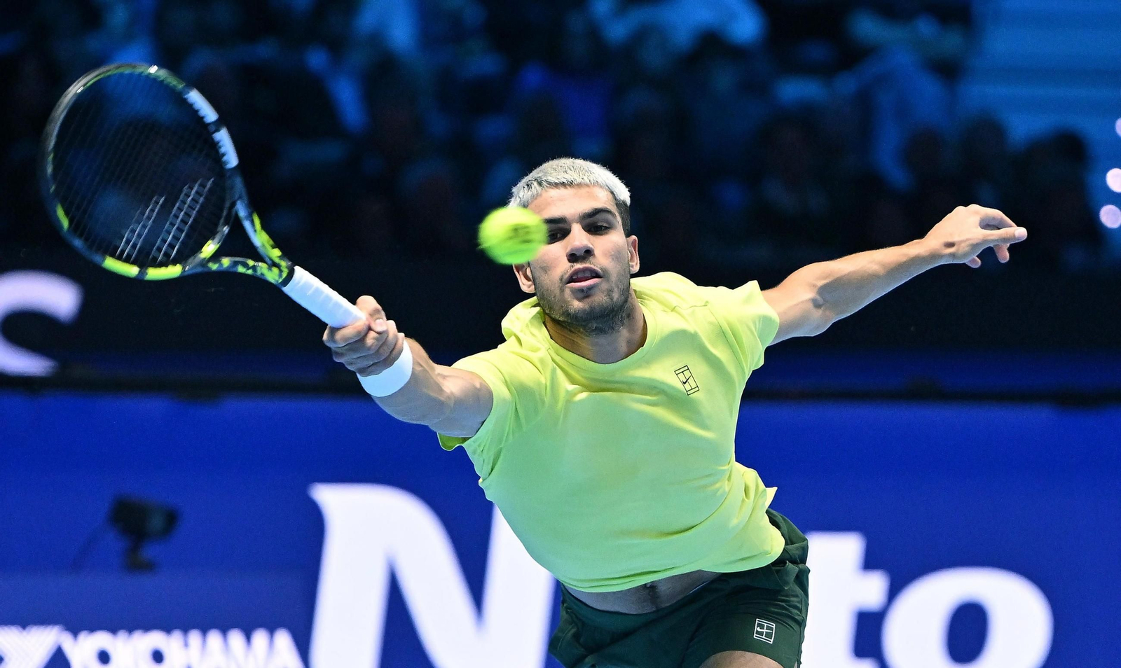 Alcaraz, en su duelo este sábado en las Finales ATP.