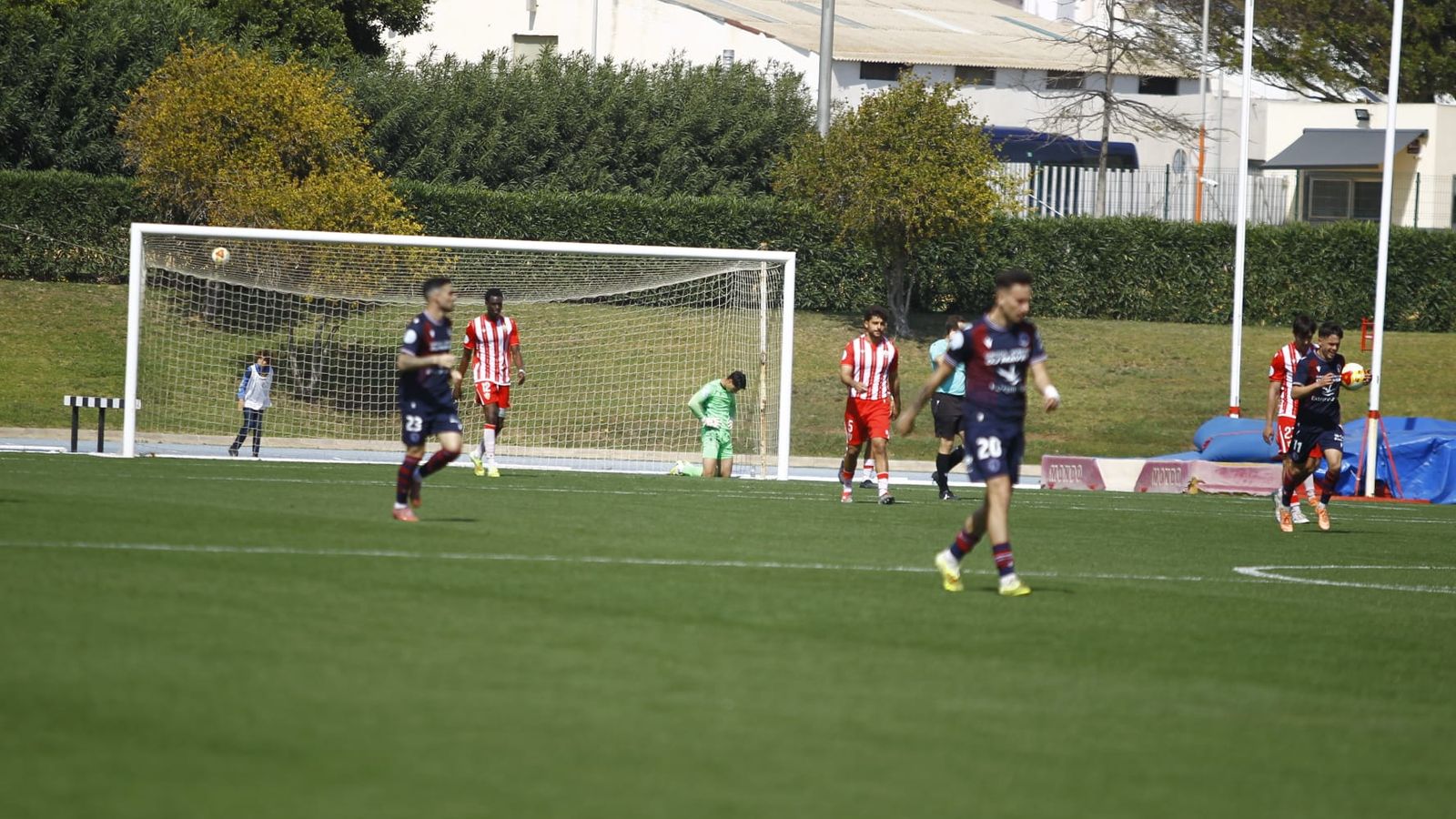 Los rojiblancos se lamentan después del segundo tanto encajado frente a los extremeños.