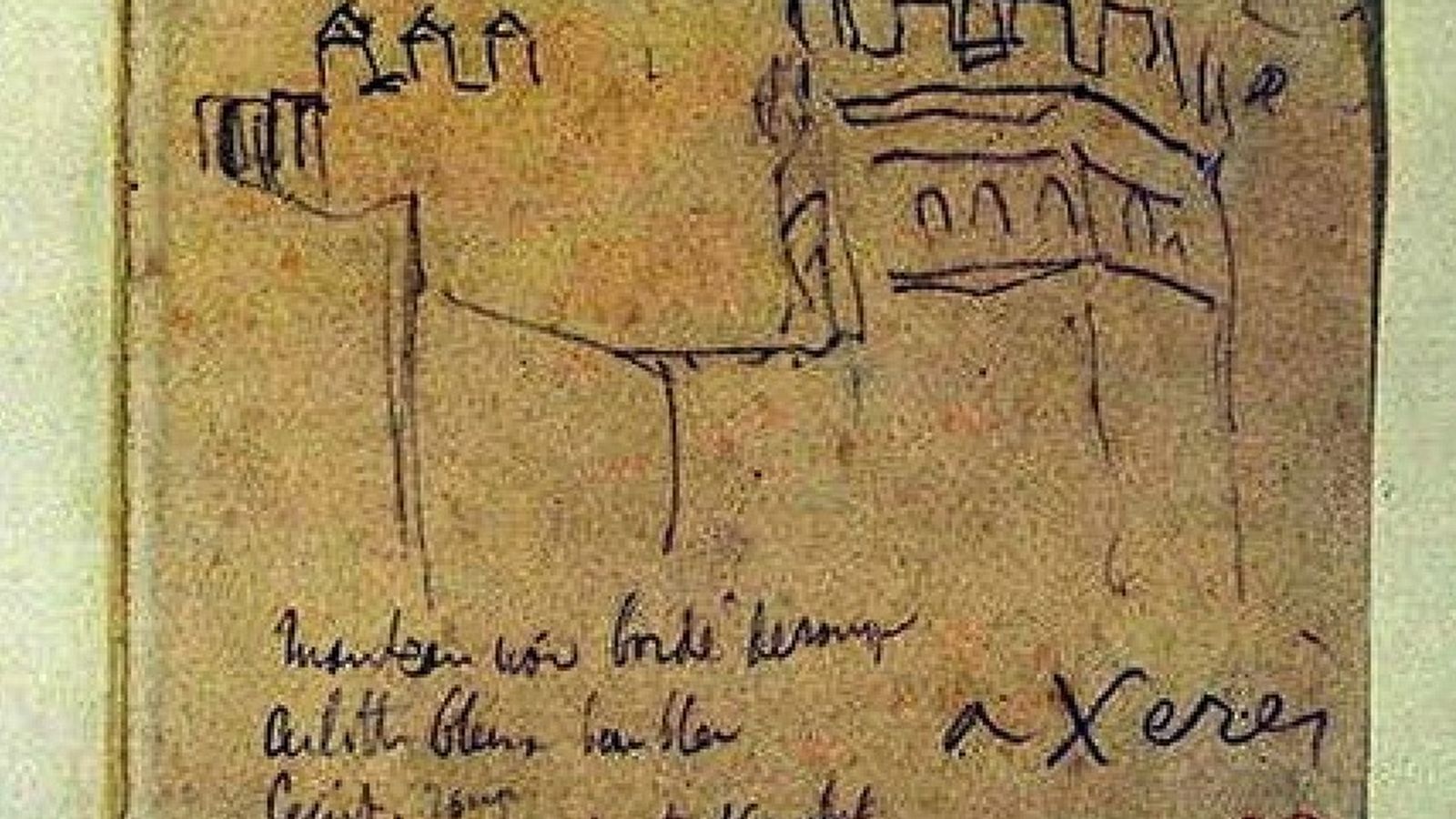 Boceto de la torre y muralla del Alcázar por Eugene Delacroix, 1832.