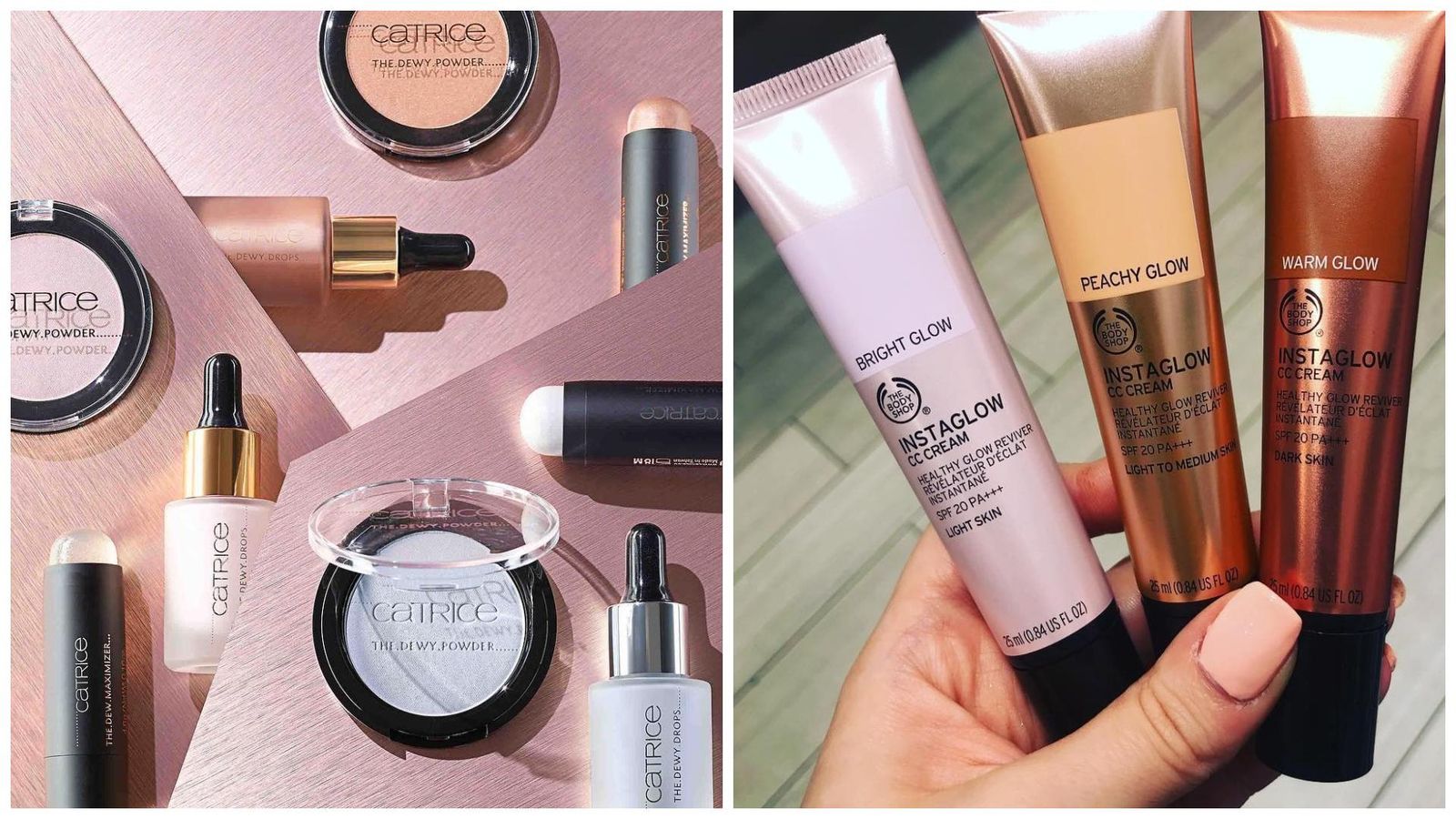 Efecto 'dewy': Dewy line de Catrice; Instaglow CC Creams de The Body Shop.