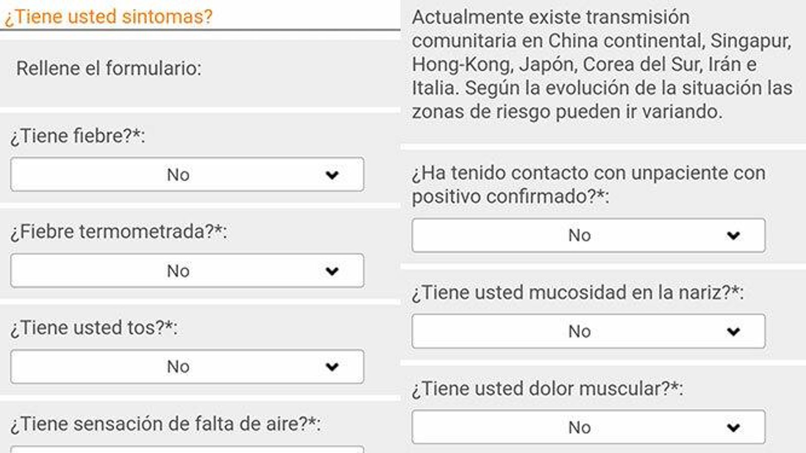 El cuestionario sobre el coronavirus.