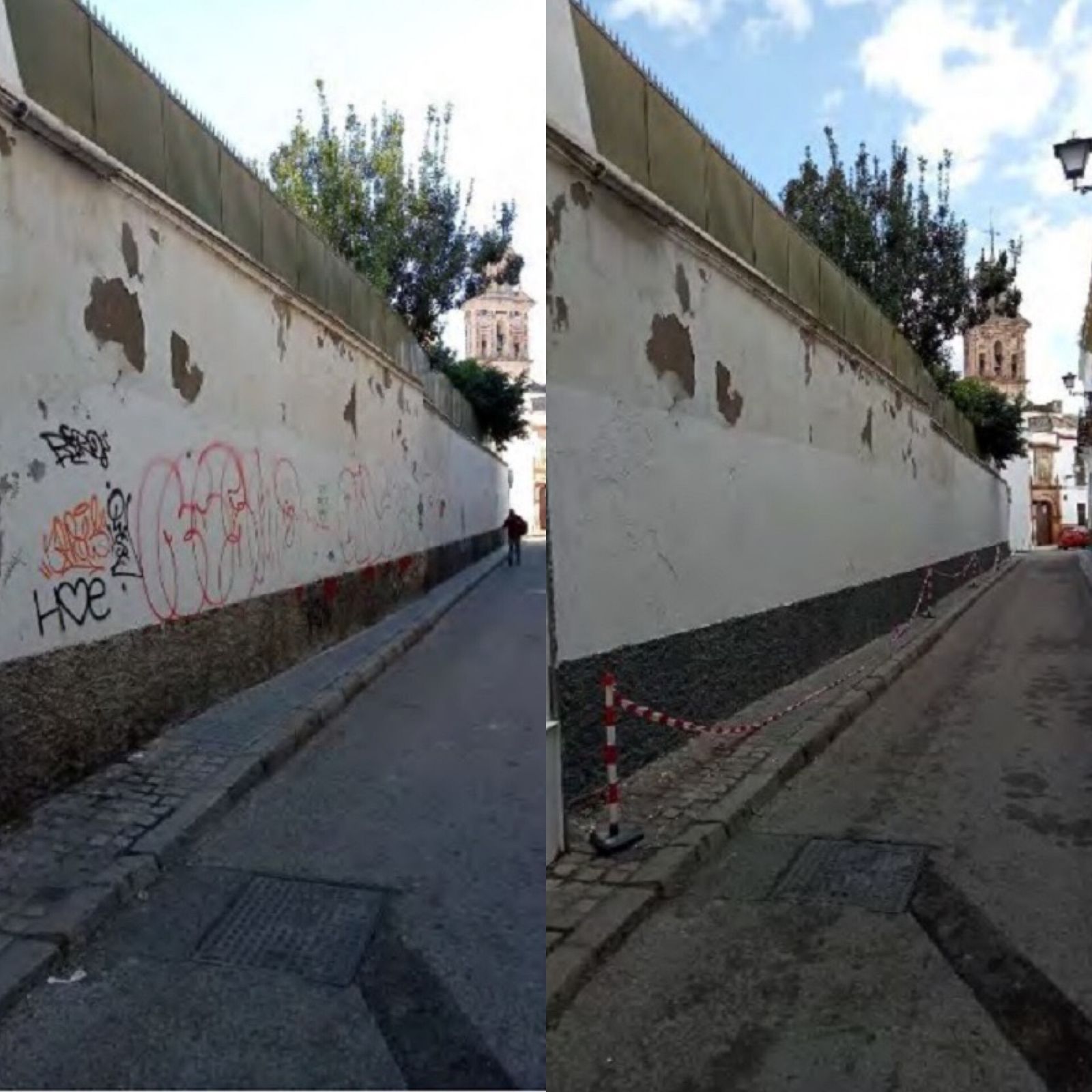 La limpieza de un muro en Santa Isabel.