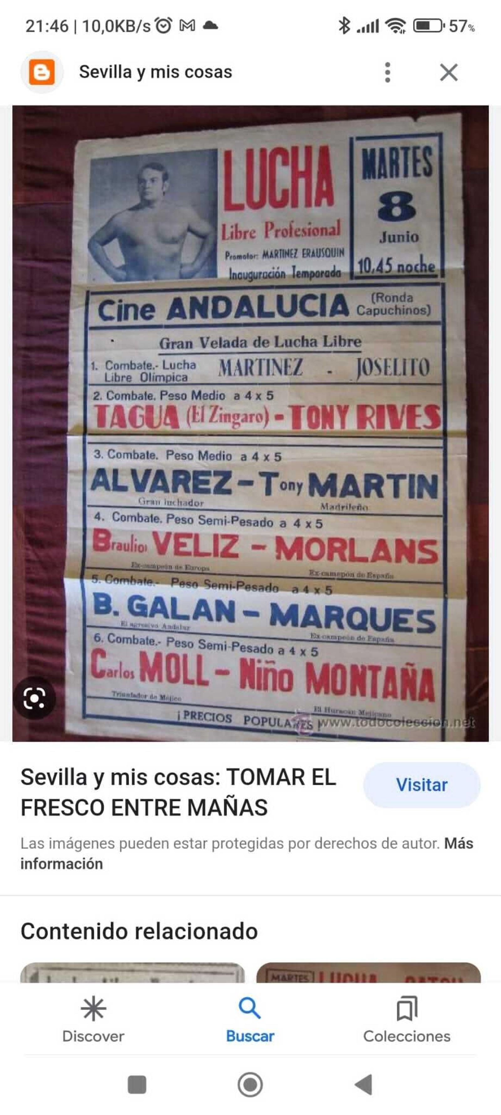 Cartel de un velada de lucha libre en Sevilla en los años 60, con Benito Galán.