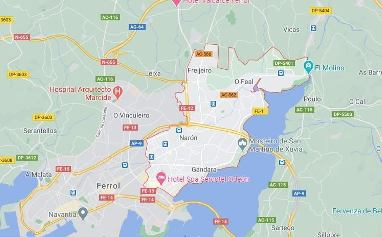 Mapa de la situación de Narón en La Coruña