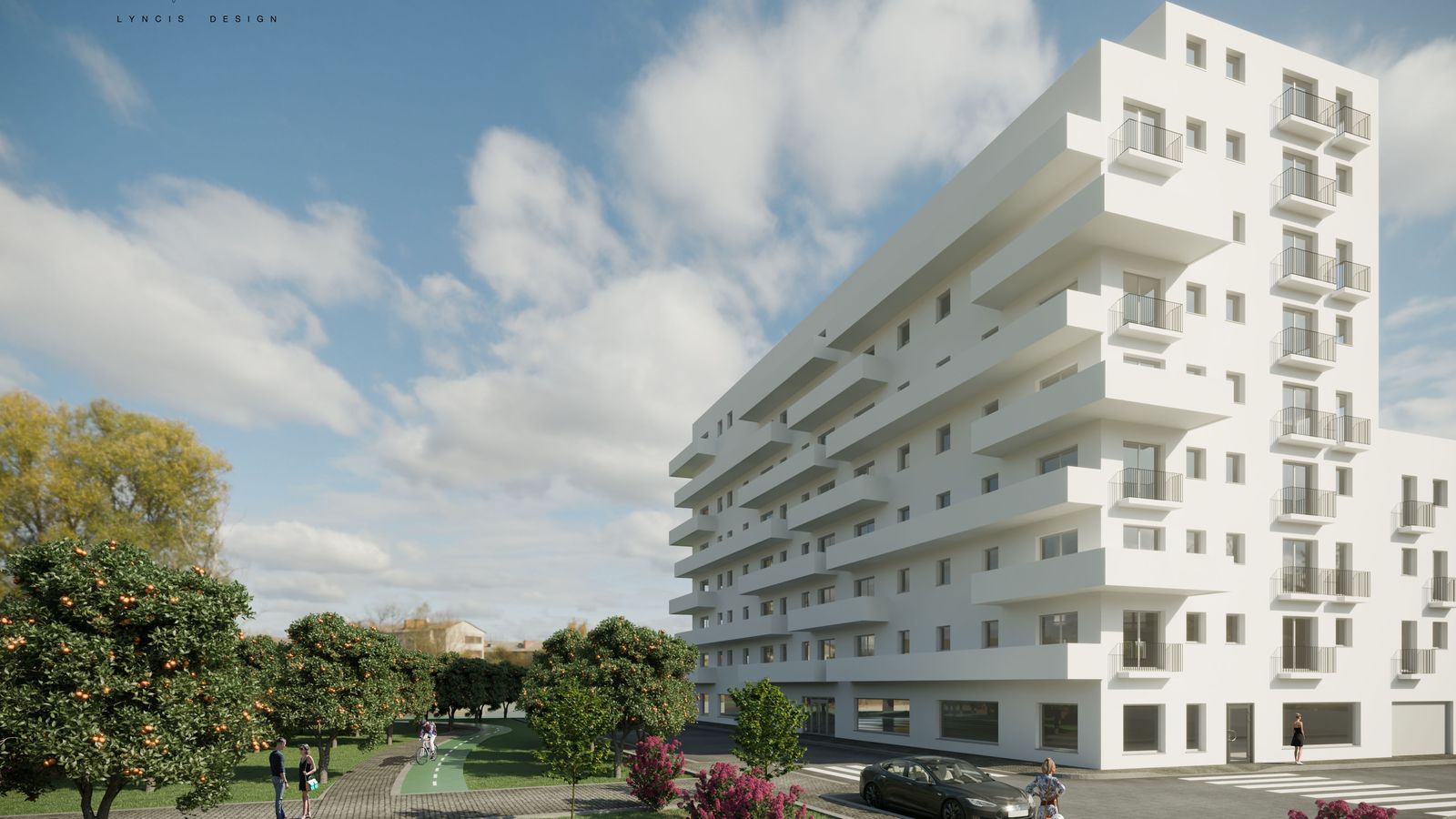 Vista lateral del primer bloque de viviendas que se construirá en la zona según los nuevos parámetros.