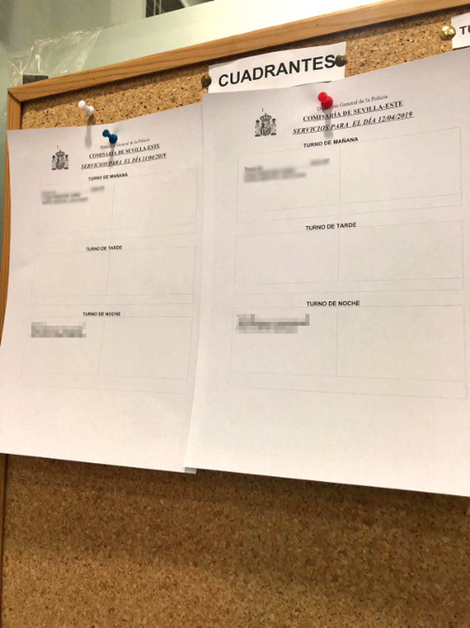 Los cuadrantes del Jueves de Pasión y el Viernes de Dolores, con el turno de tarde vacío.