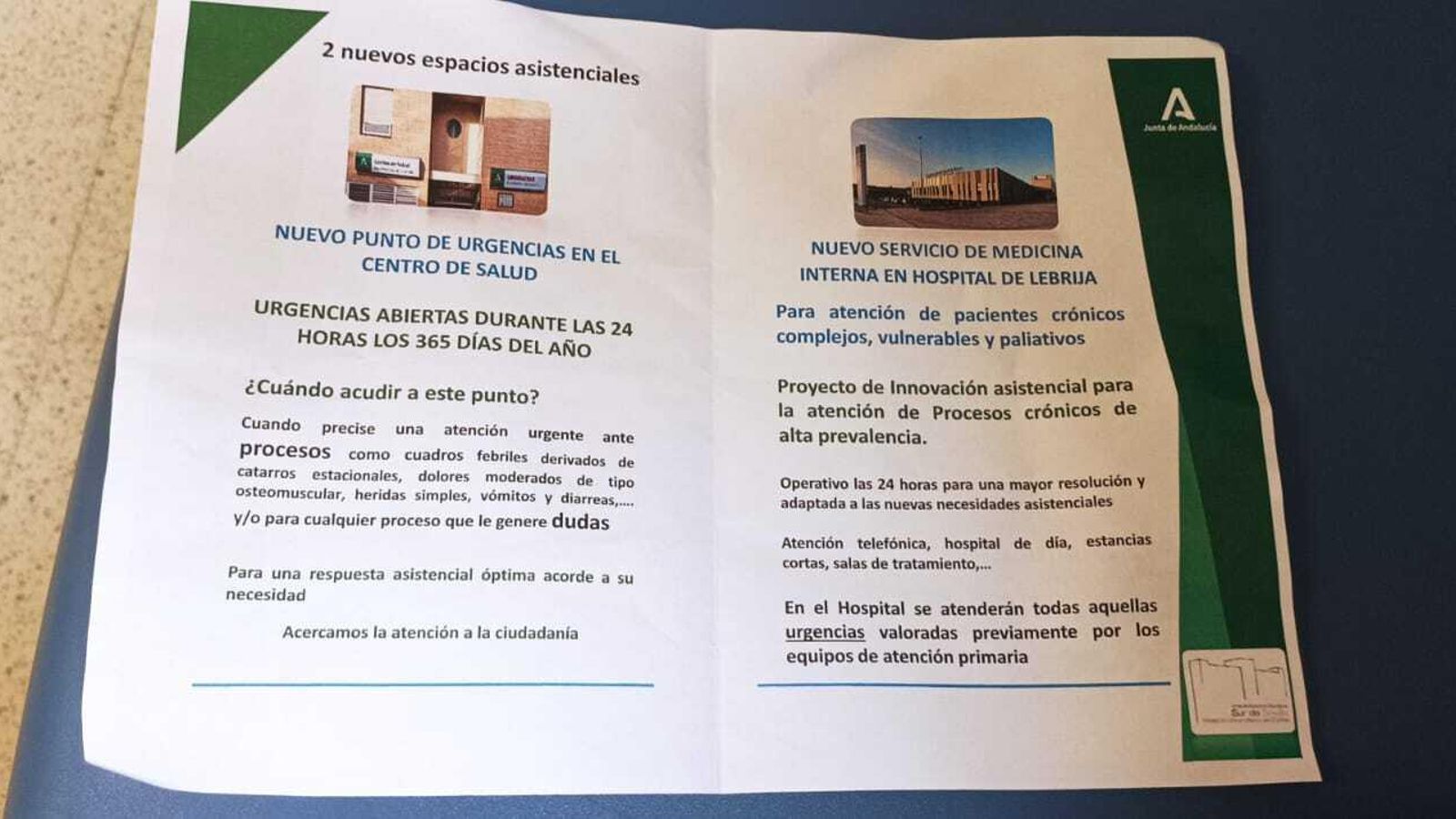 EL folleto repartido a los usuarios del centro de salud de Lebrija.