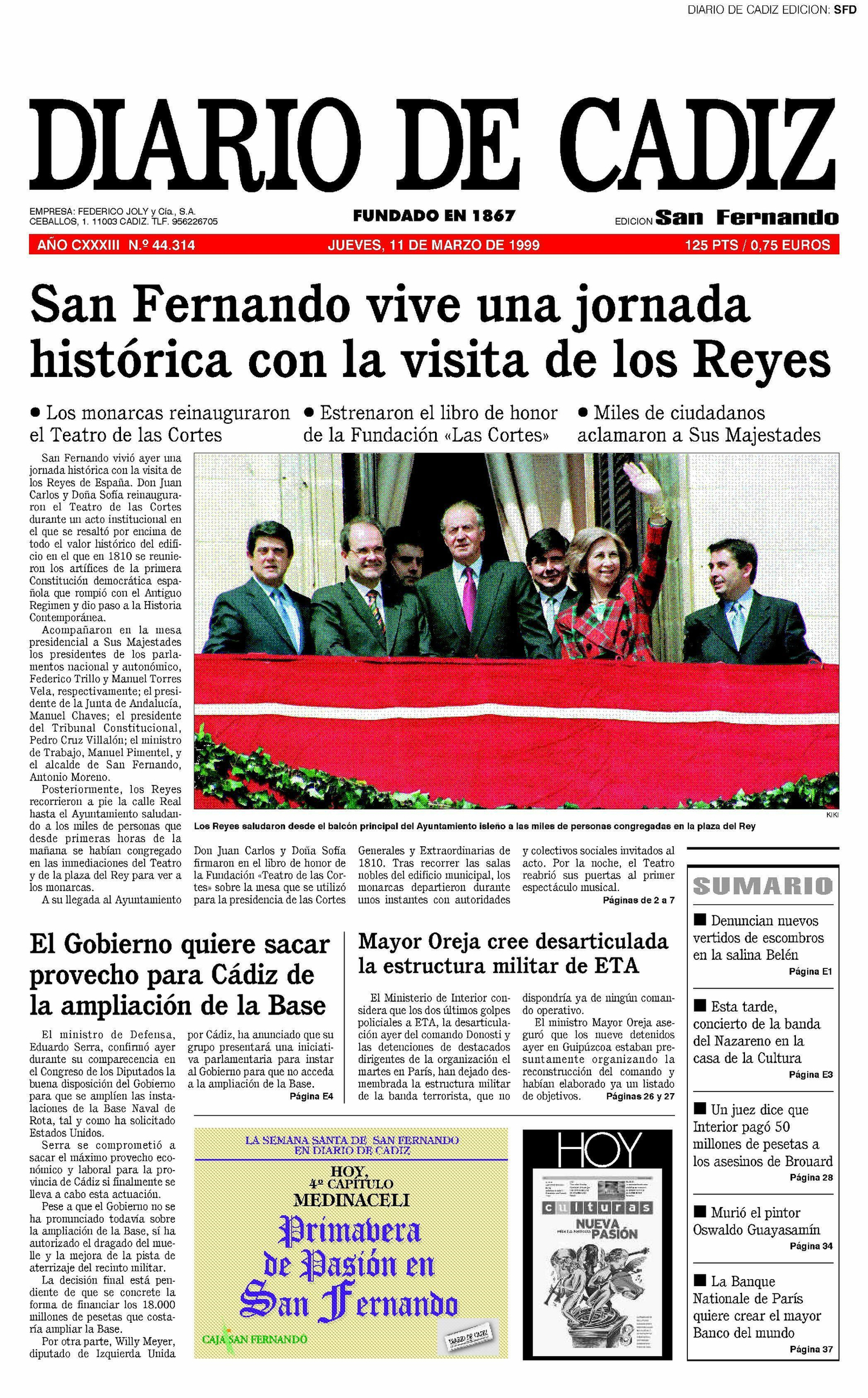 La primera página del periódico que recuerda la reinauguración del Teatro.