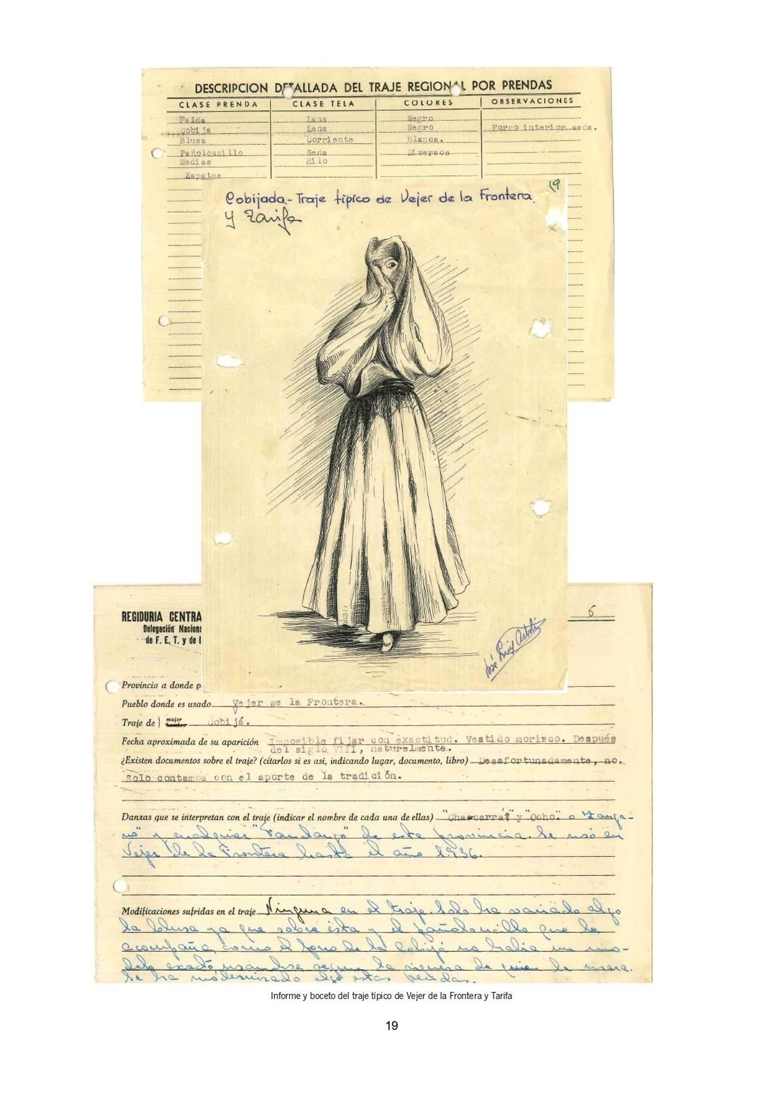 Ficha con el traje de cobijadas de Vejer y Tarifa.