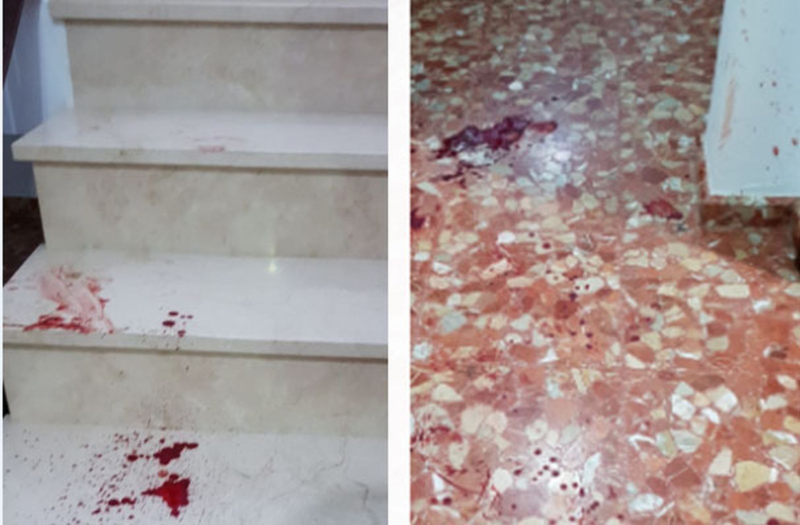 Imagen con el suelo de las escaleras y el suelo de la casa llenos de sangre