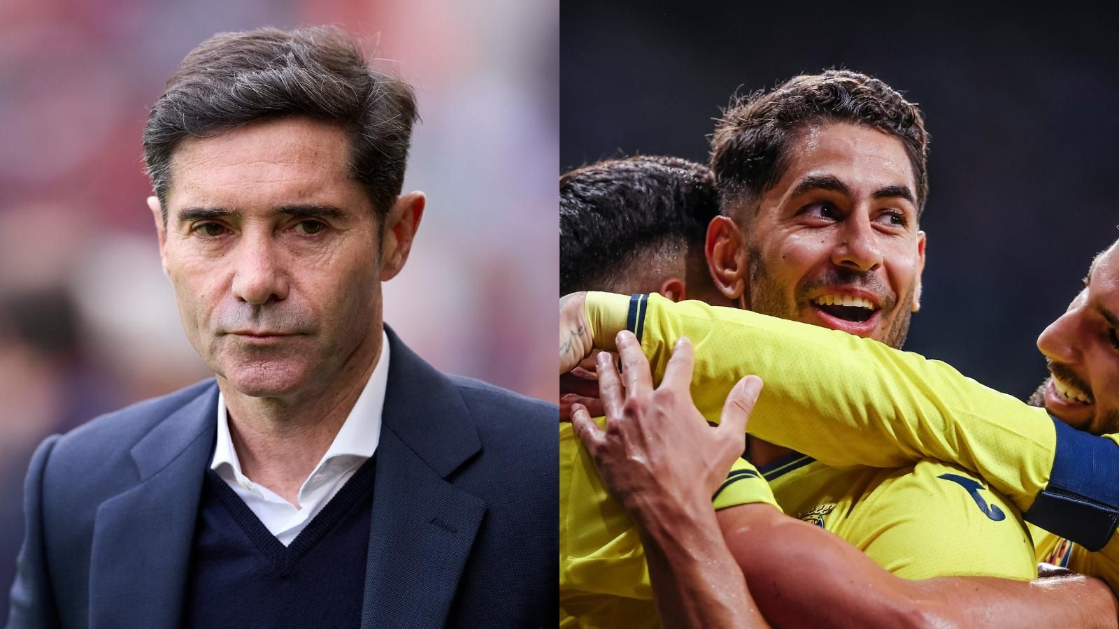 El entrenador del Villarreal a la izquierda, Ayoze celebrando uno de sus goles, a la derecha