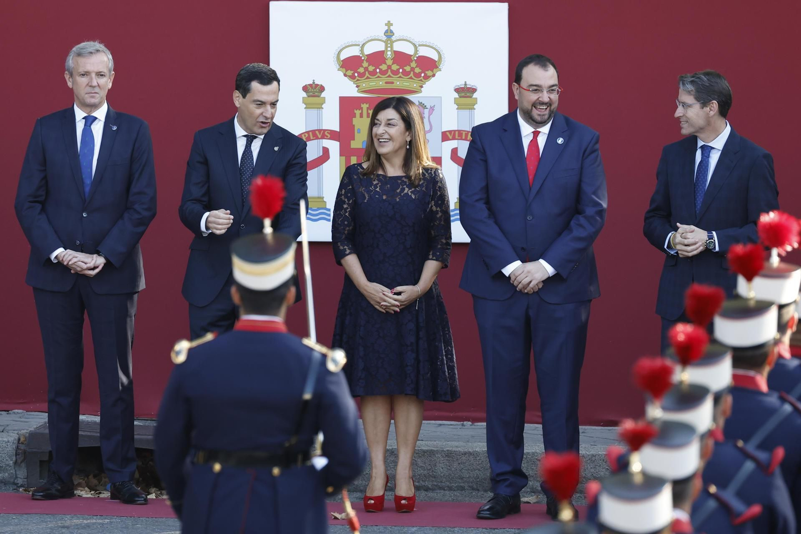 El presidente de Galicia, Alfonso Rueda; el de Andalucía, Juanma Moreno; la de Cantabria, María José Sáenz de Buruaga; el de Asturias Adrián Barbón y el de La Rioja, Gonzalo Capellán.