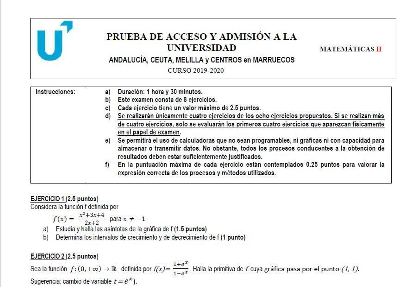 Selectividad 2020 en Granada: Así son los exámenes