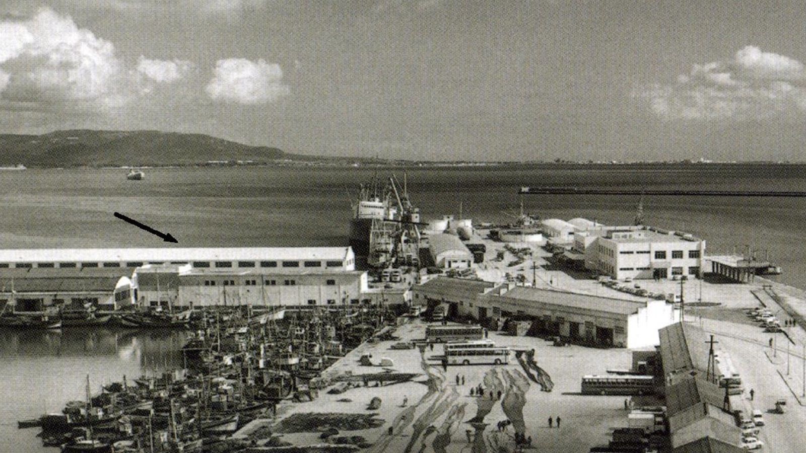 Señalados con una flecha, los locales para armadores y exportadores de pescado. Año 1970.