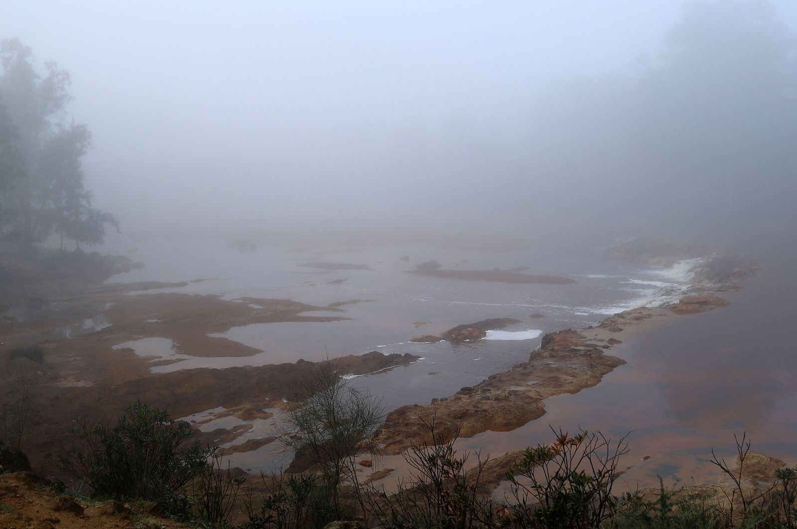 Imágenes de la densa niebla con la que han amanecido varios municipios de Huelva