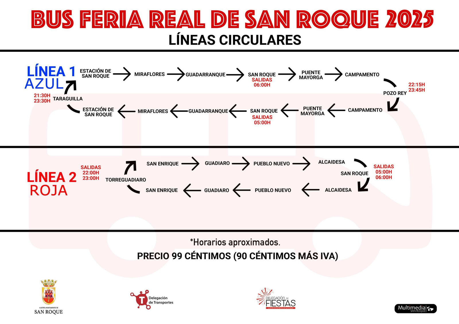Las líneas circulares de autobuses nocturnos para la feria real.