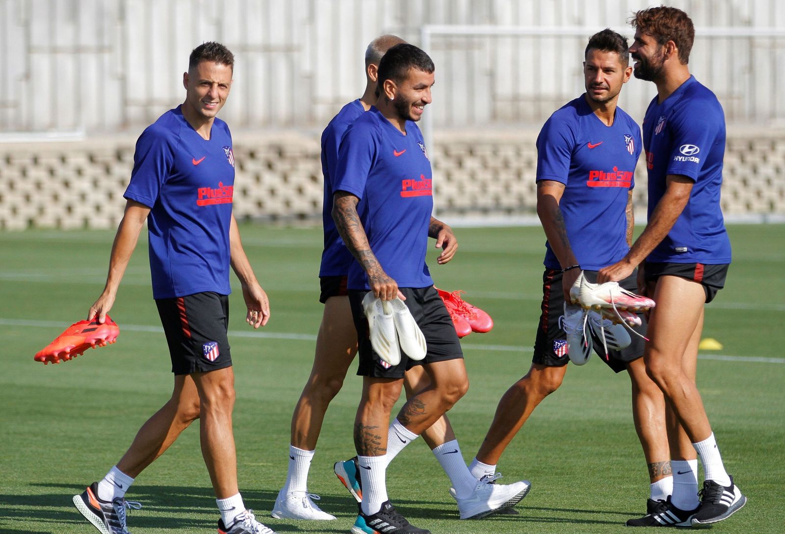 Los jugadores del Atlético, en un entrenamiento.