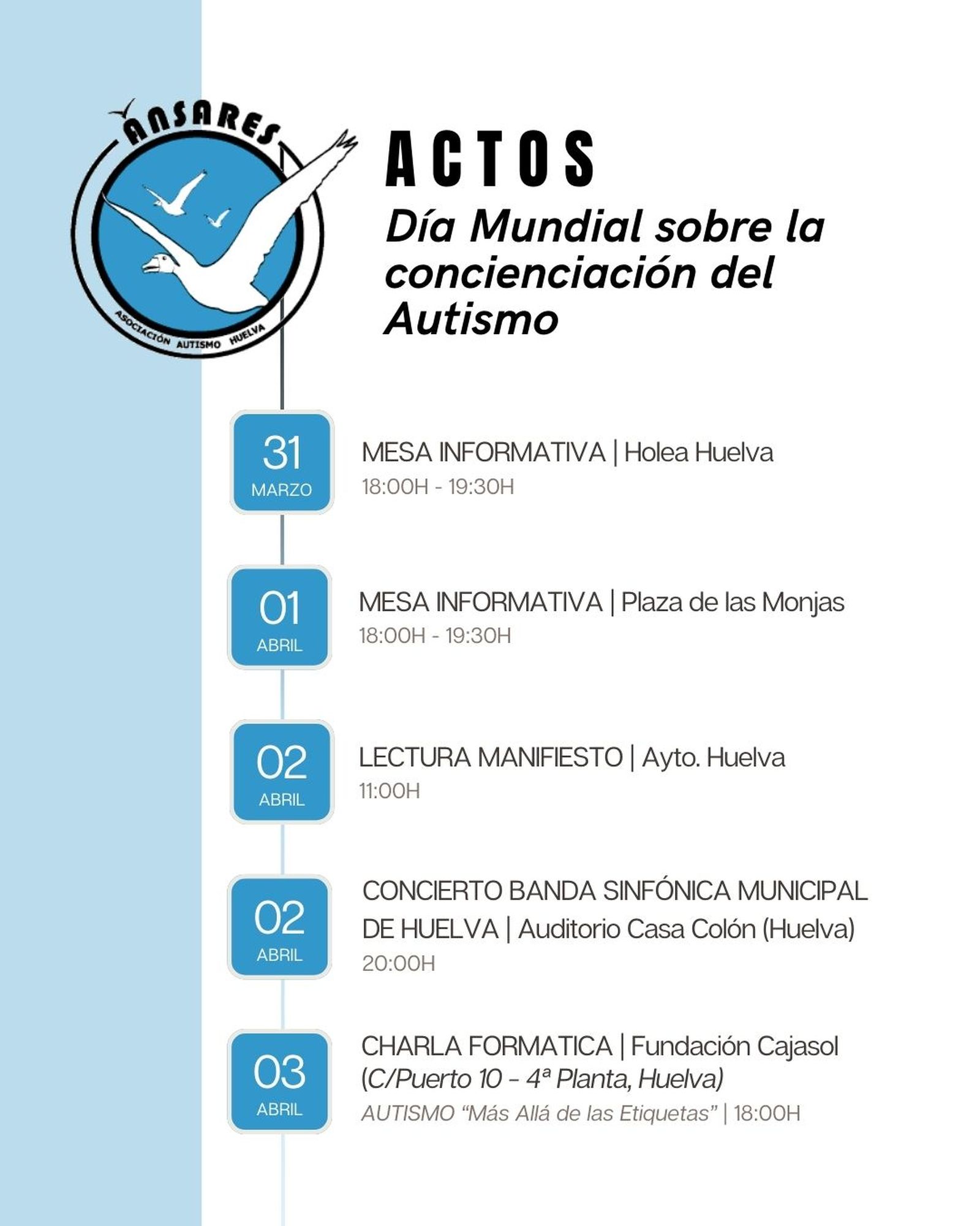 Actos del Día Mundial de la Concienciación sobre Autismo en Huelva.