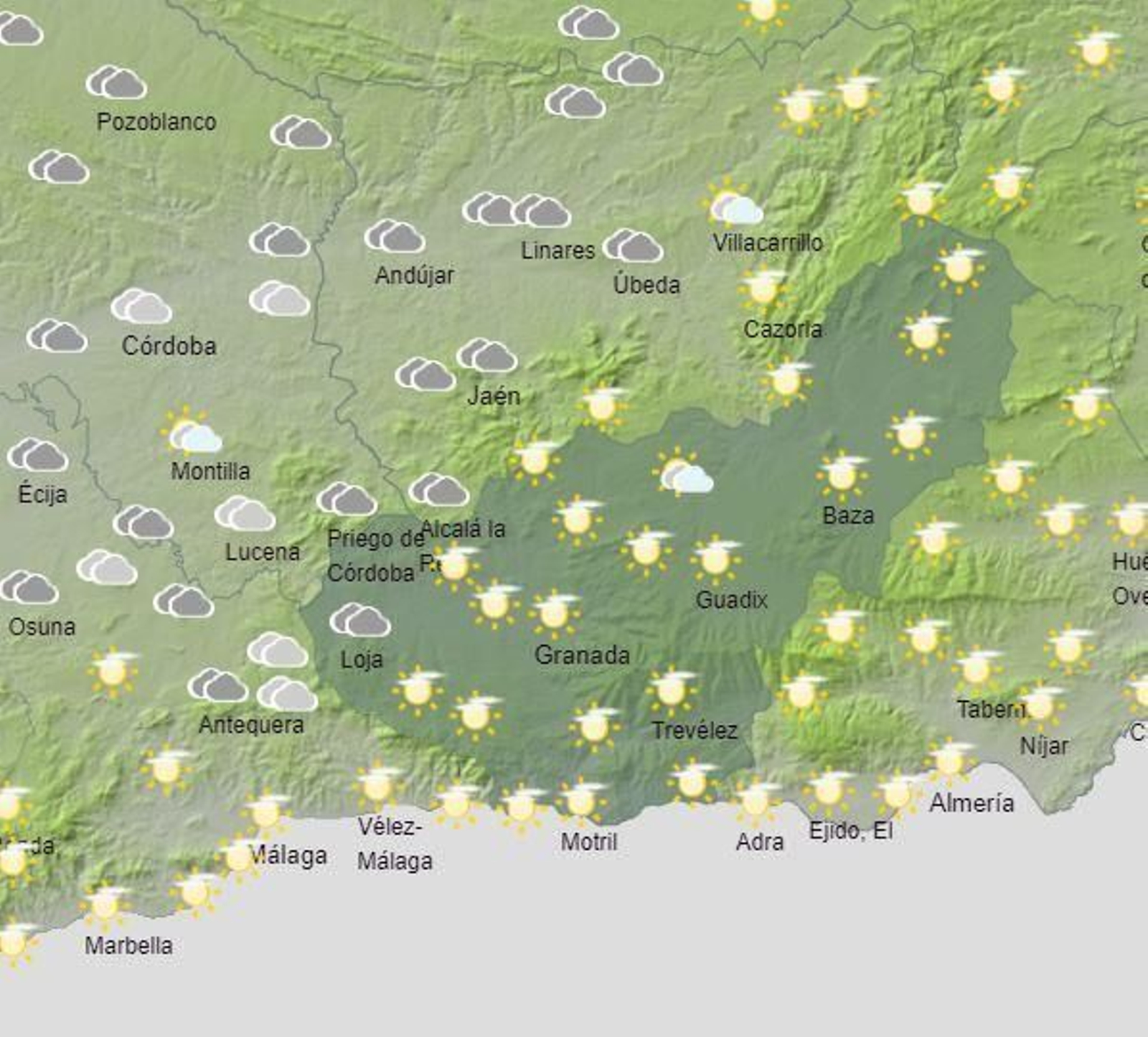 El Tiempo en la provincia de Granada durante el jueves 8 de febrero