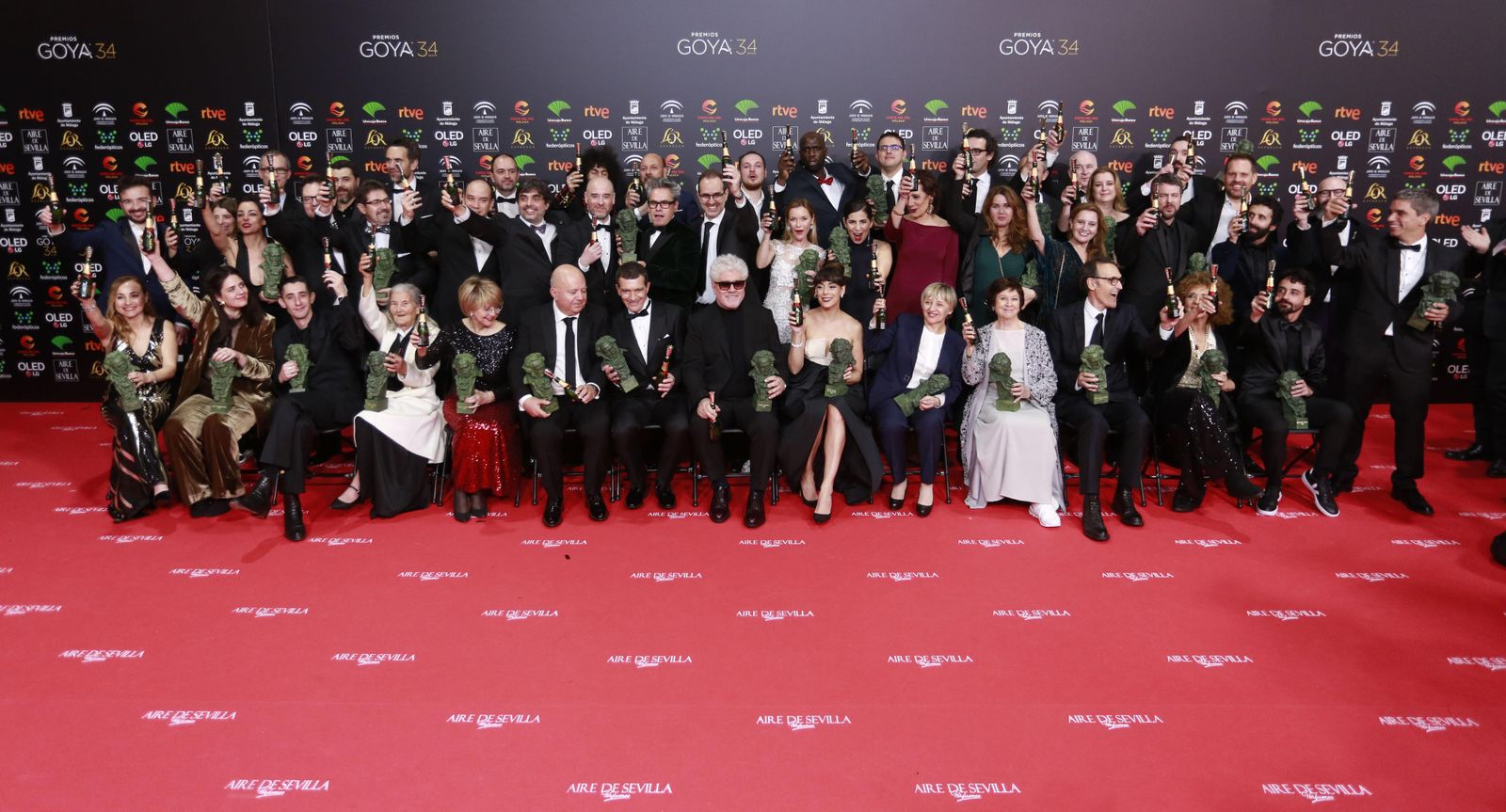 Foto de familia de los ganadores de los Premios Goya, el pasado enero en el Palacio de los Deportes Martín Carpena.