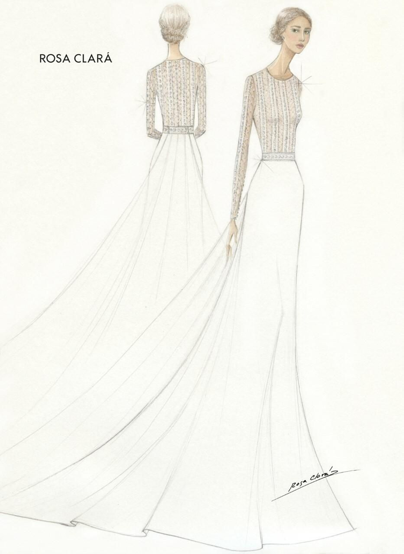 El boceto de Rosa Clará del modelo lucido por Xisca, Mery Perelló