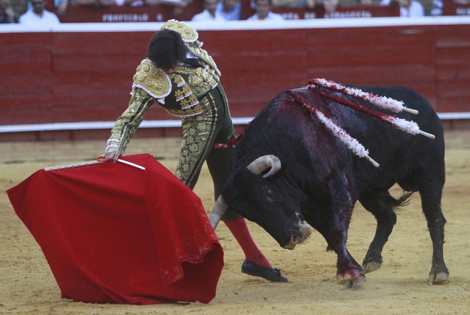 Andrés Roca Rey, único diestro que cortó una oreja, en un derechazo.