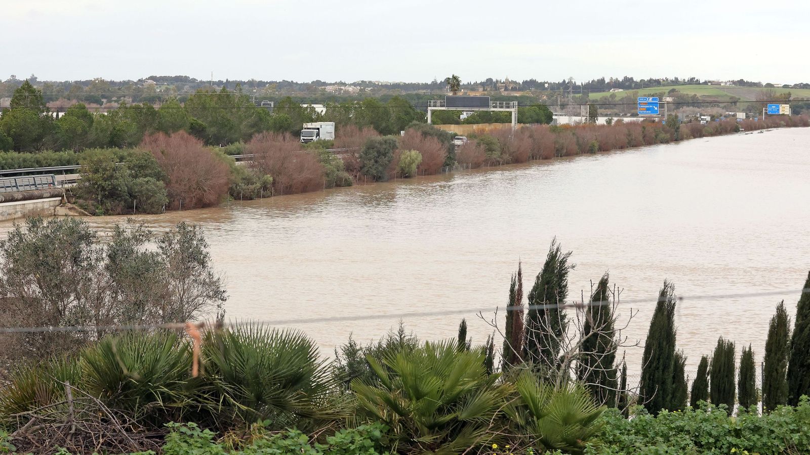 El Guadalete comienza a bajar su nivel poco a poco por la zona rural de Jerez