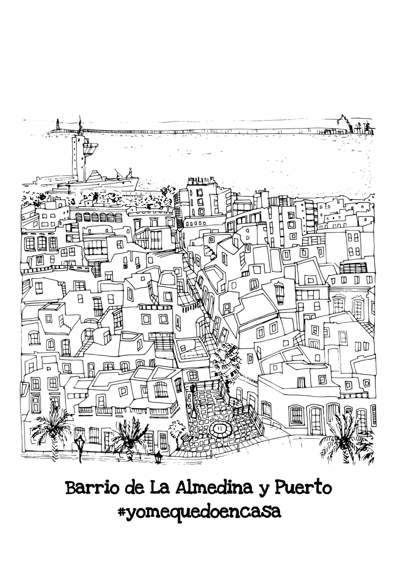 Lámina sobre el barrio de la Almedina y el Puerto.