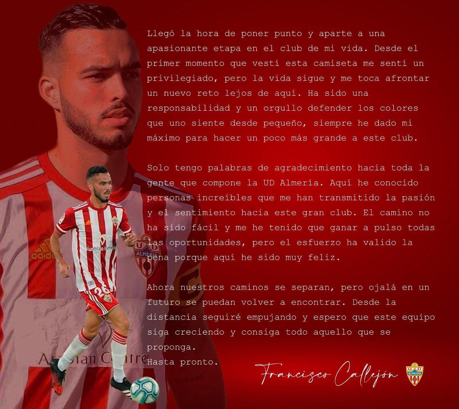 Emotiva despedida de Callejón en 'Twitter'