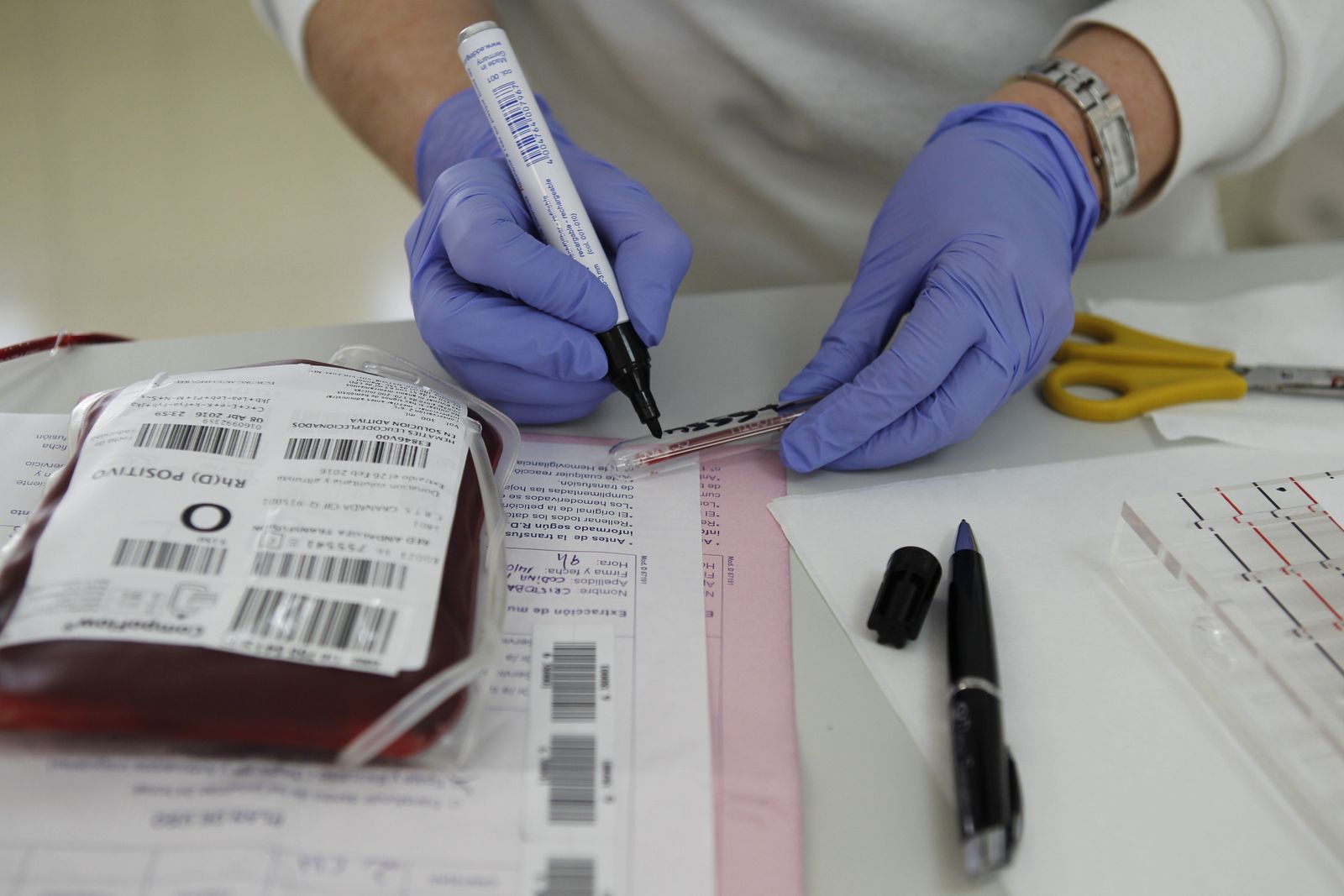 Profesional del Centro de Transfusión almeriense registra una donación.