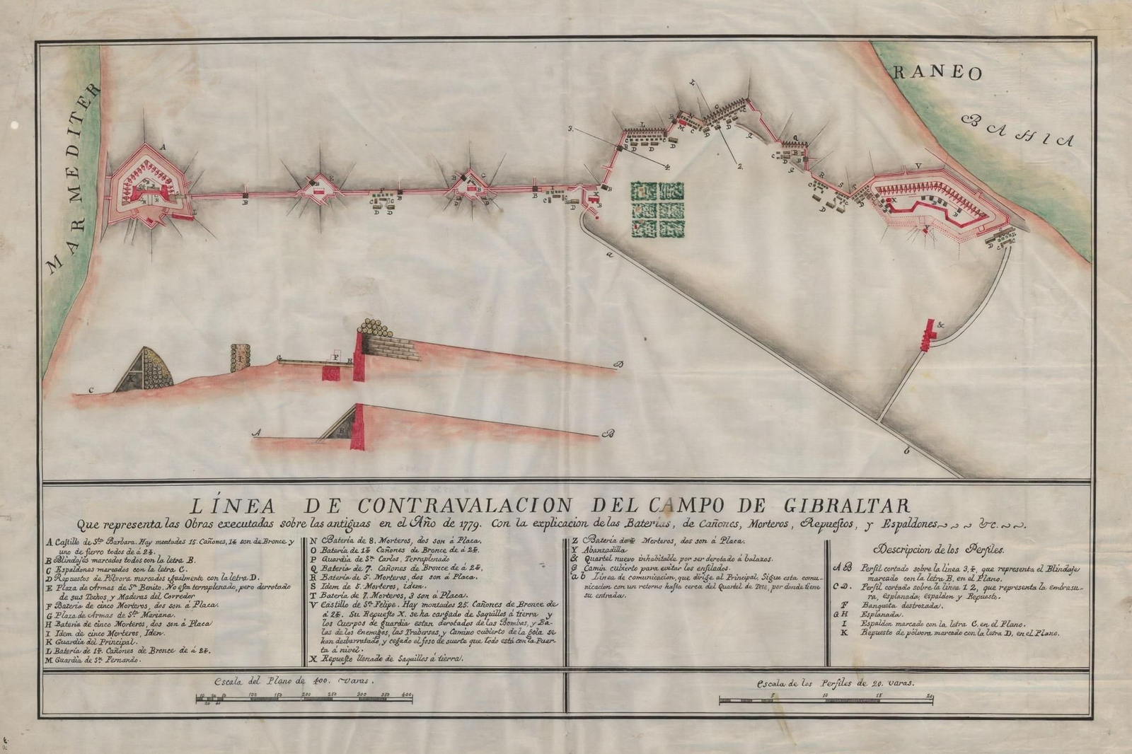 La Línea de Contravalación, con el Fuerte de Santa Bárbara a la izquierda.
