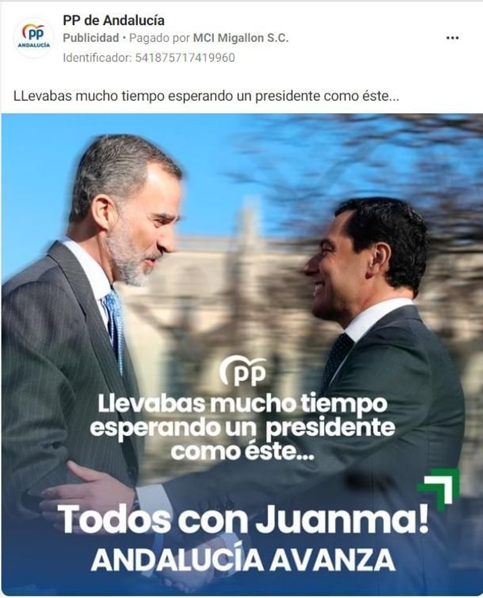 Campaña del PP en redes sociales con una imagen de Juanma Moreno con el Rey