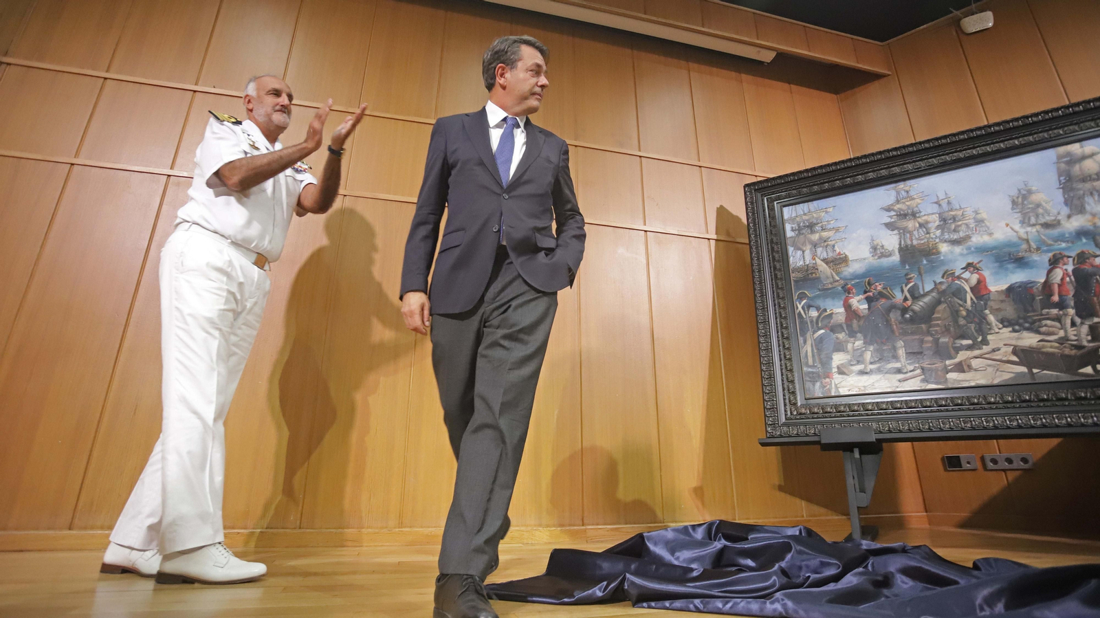 Fotos de la presentación del cuadro 'La Batalla de Algeciras' de Augusto Ferrer-Dalmau para el Puerto de Algeciras