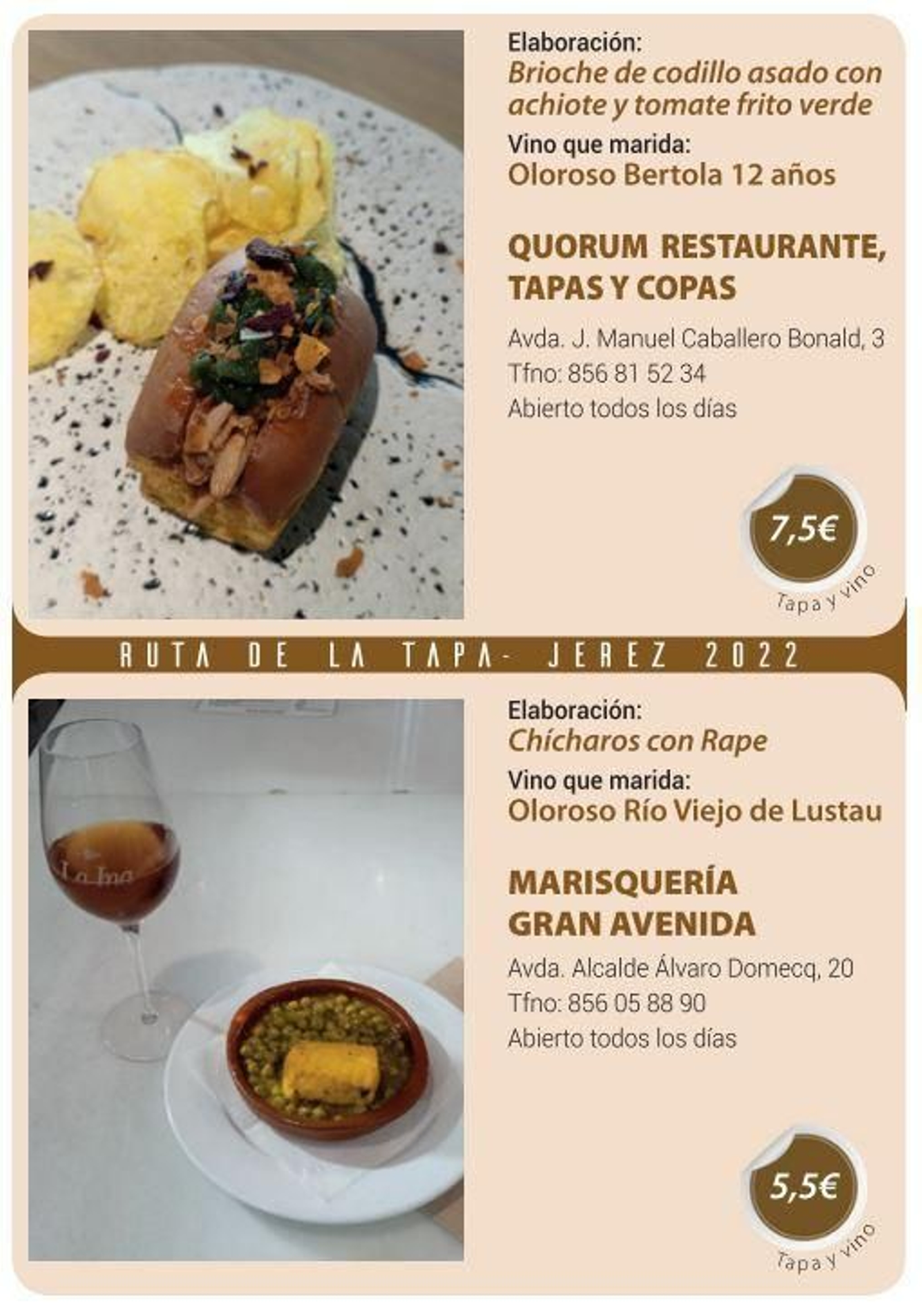 Ruta de la Tapa 'DesTapa Jerez': establecimientos, tapas maridadas y precios