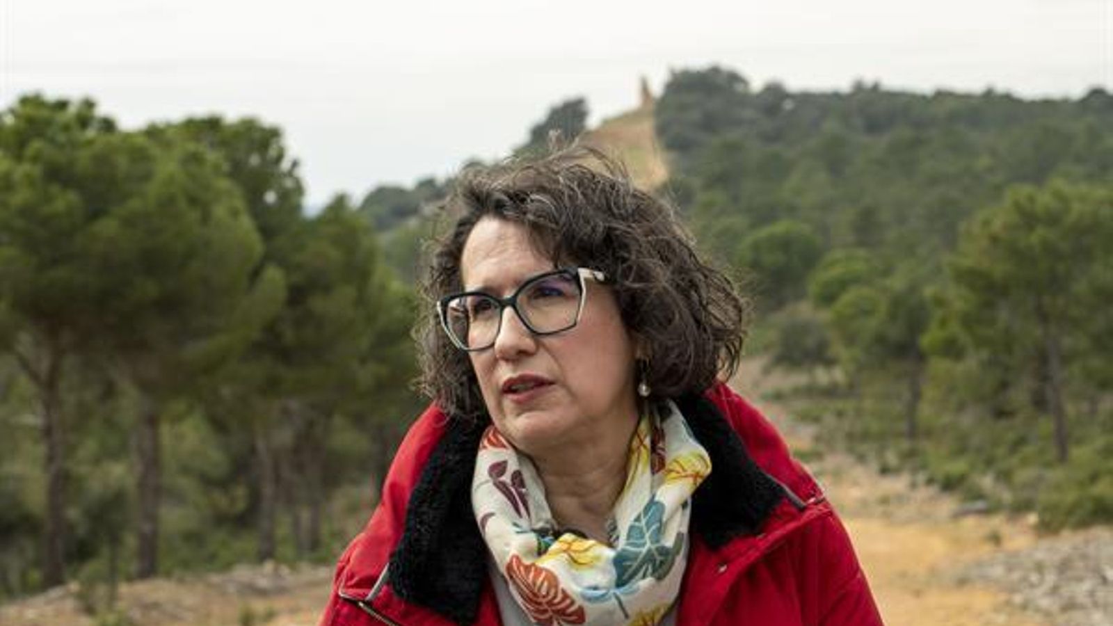Irene Montilla Torres, arqueóloga del proyecto de la batalla de las Navas de Tolosa, explica el sistema de prospección arqueológica.