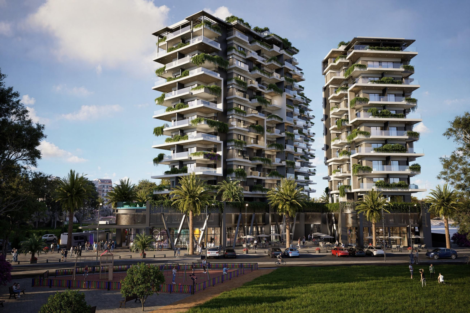 Vista con dos de las tres torres del proyecto William Martin Living que se levantarán en la parcela MR-01 del Ensanche Sur.