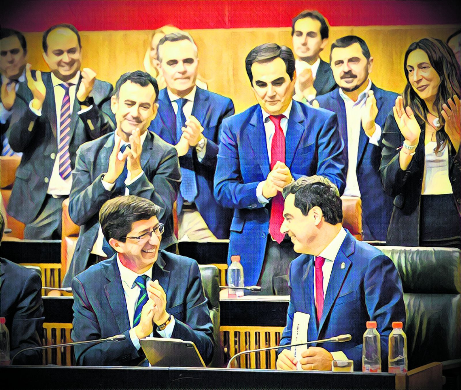 Juan Marín aplaude a Juanma Moreno.