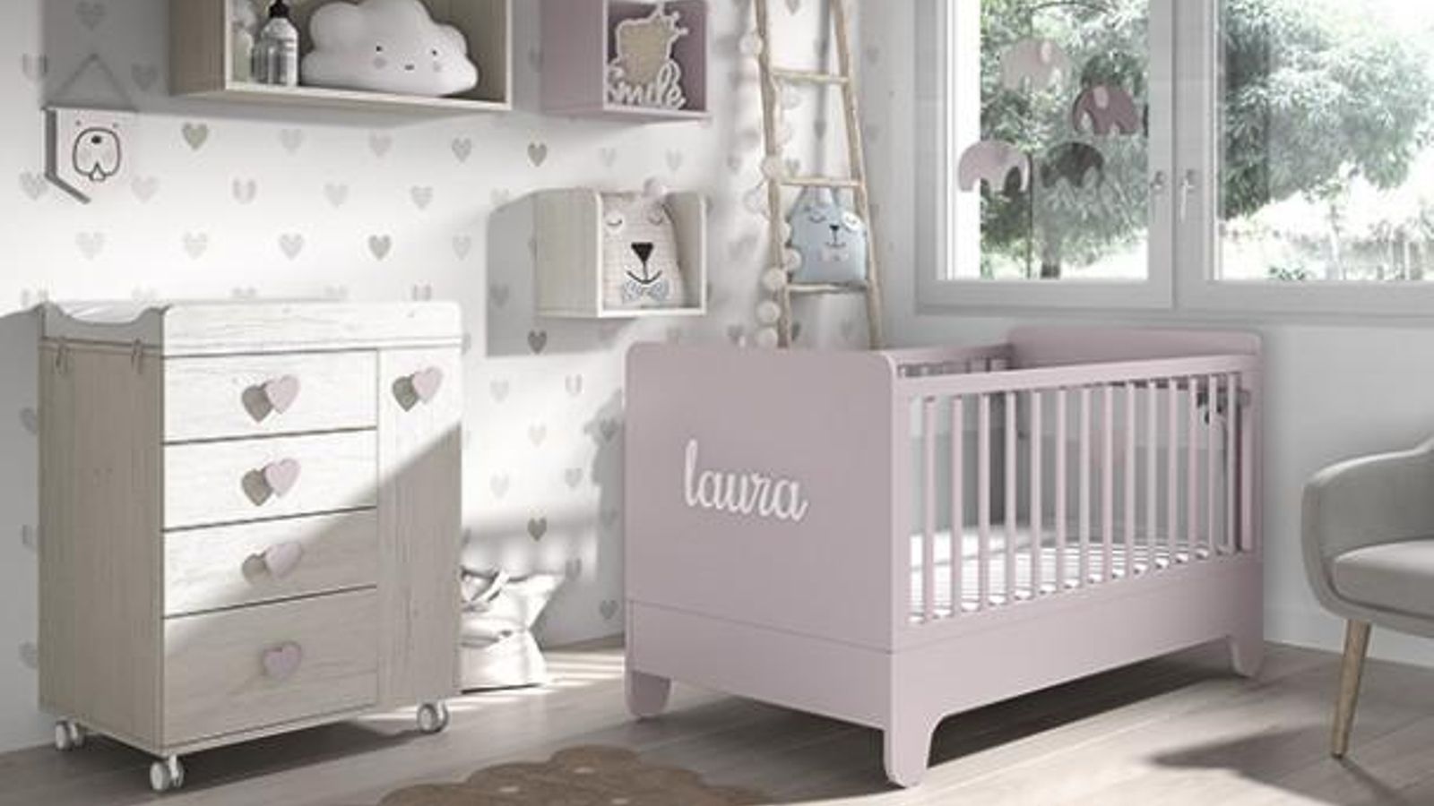 Habitación de bebé con colores neutros.