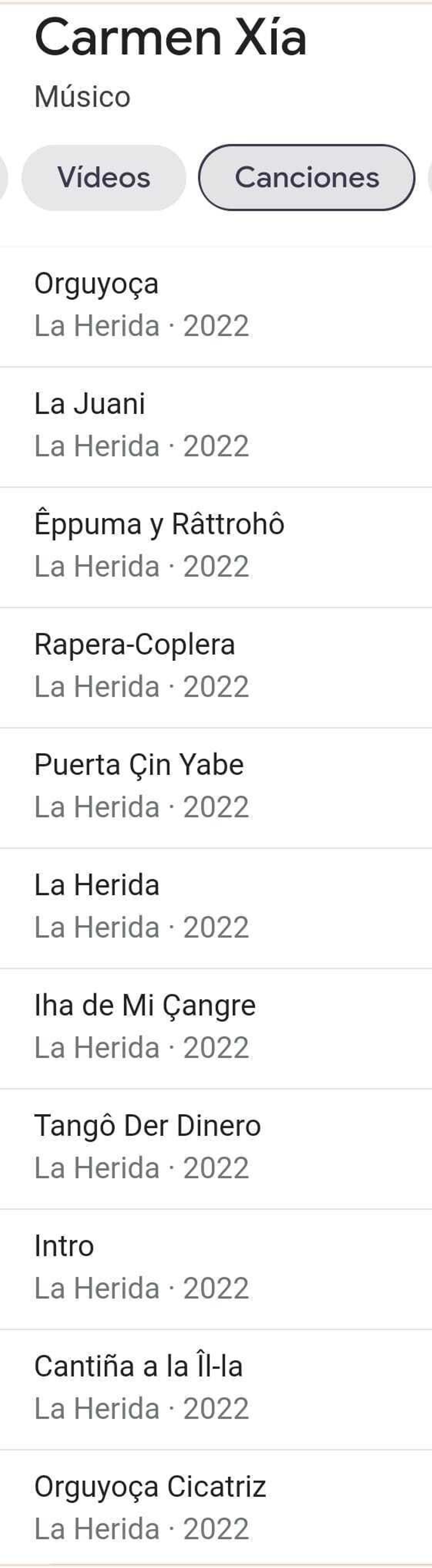 Listado de canciones de Carmen Xía