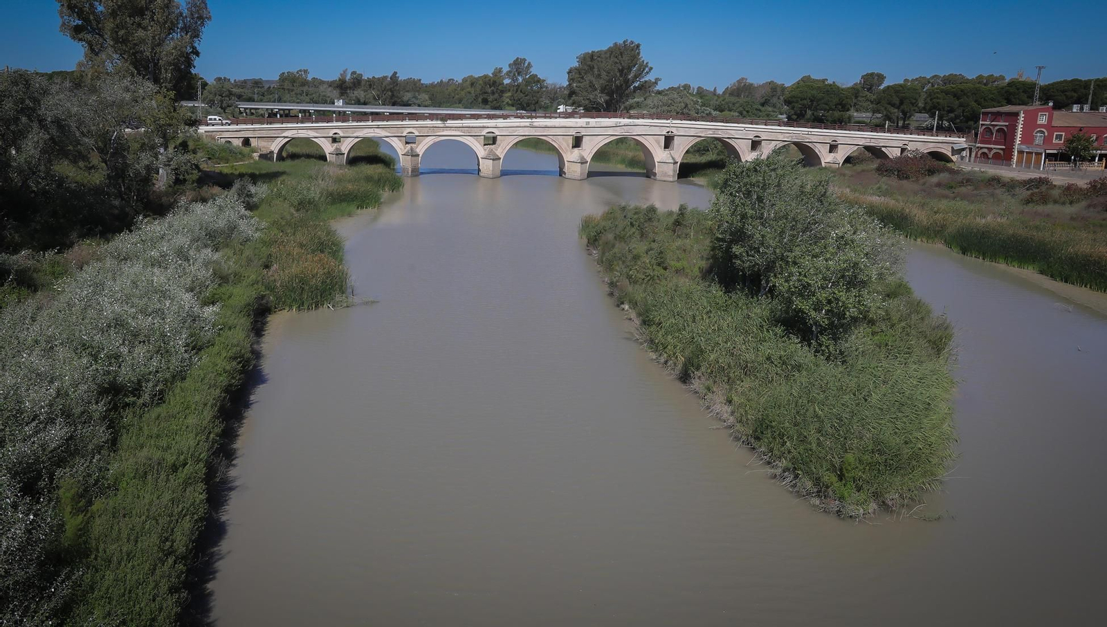 Imagen del río Guadalete a la altura del puente de La Cartuja. Imagen del río Guadalete a la altura del puente de La Cartuja.