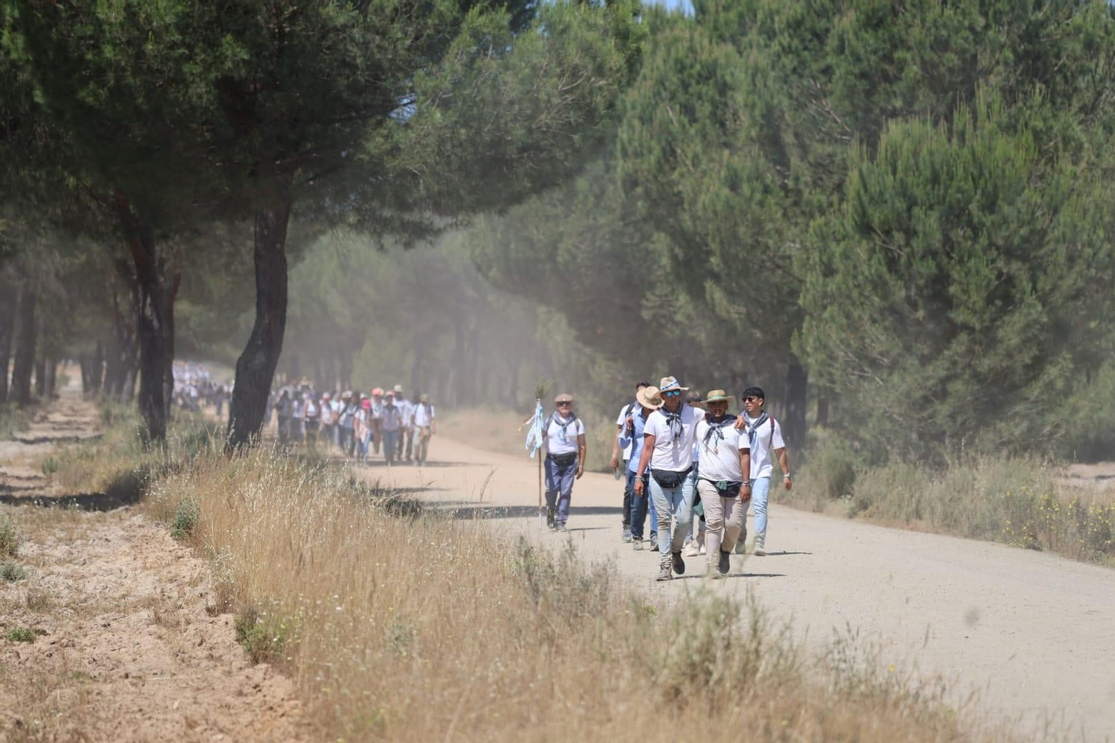 Ambientazo en el camino de Huelva al Rocío este viernes: imágenes de los peregrinos en La Matilla