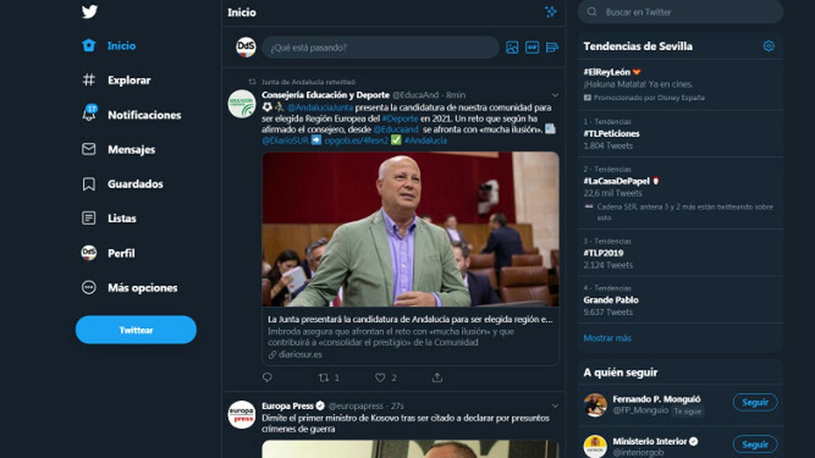 Modo noche clara de Twitter.