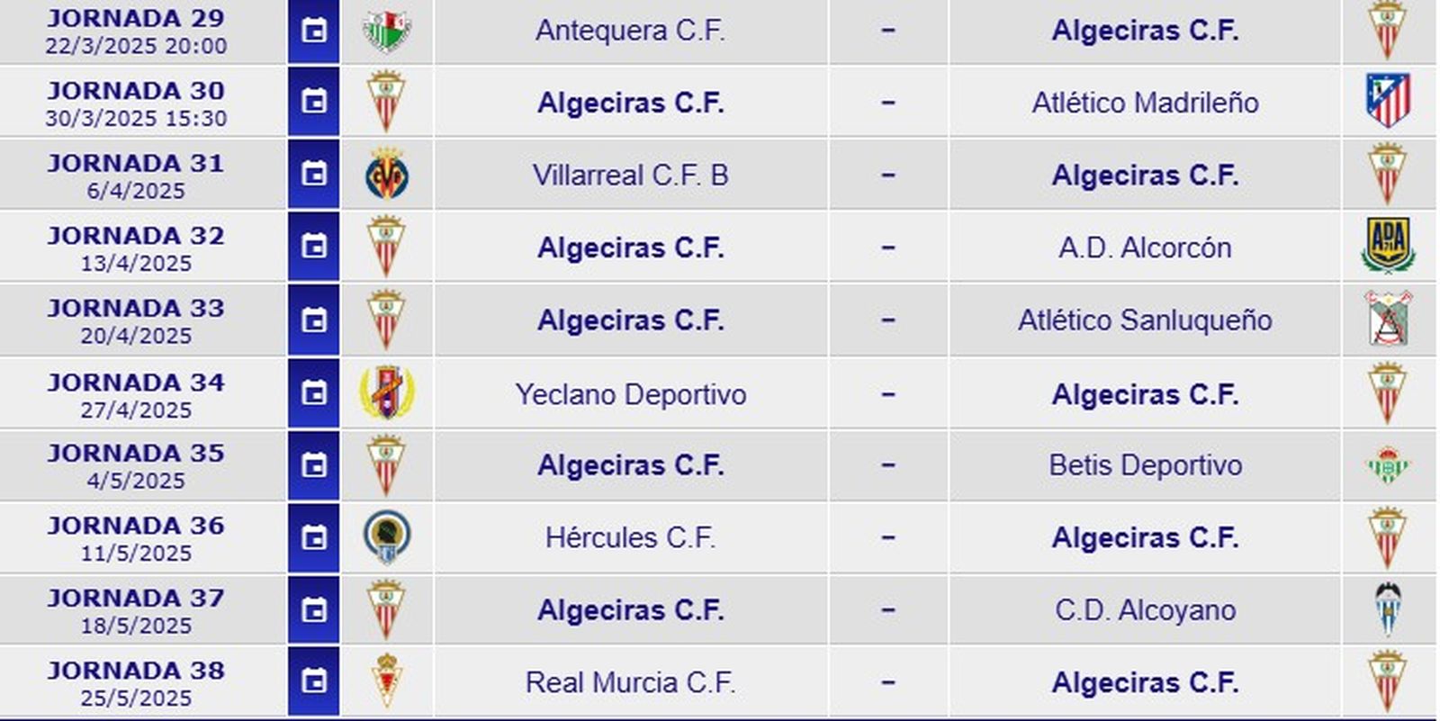 Las diez jornadas que le restan al Algeciras.