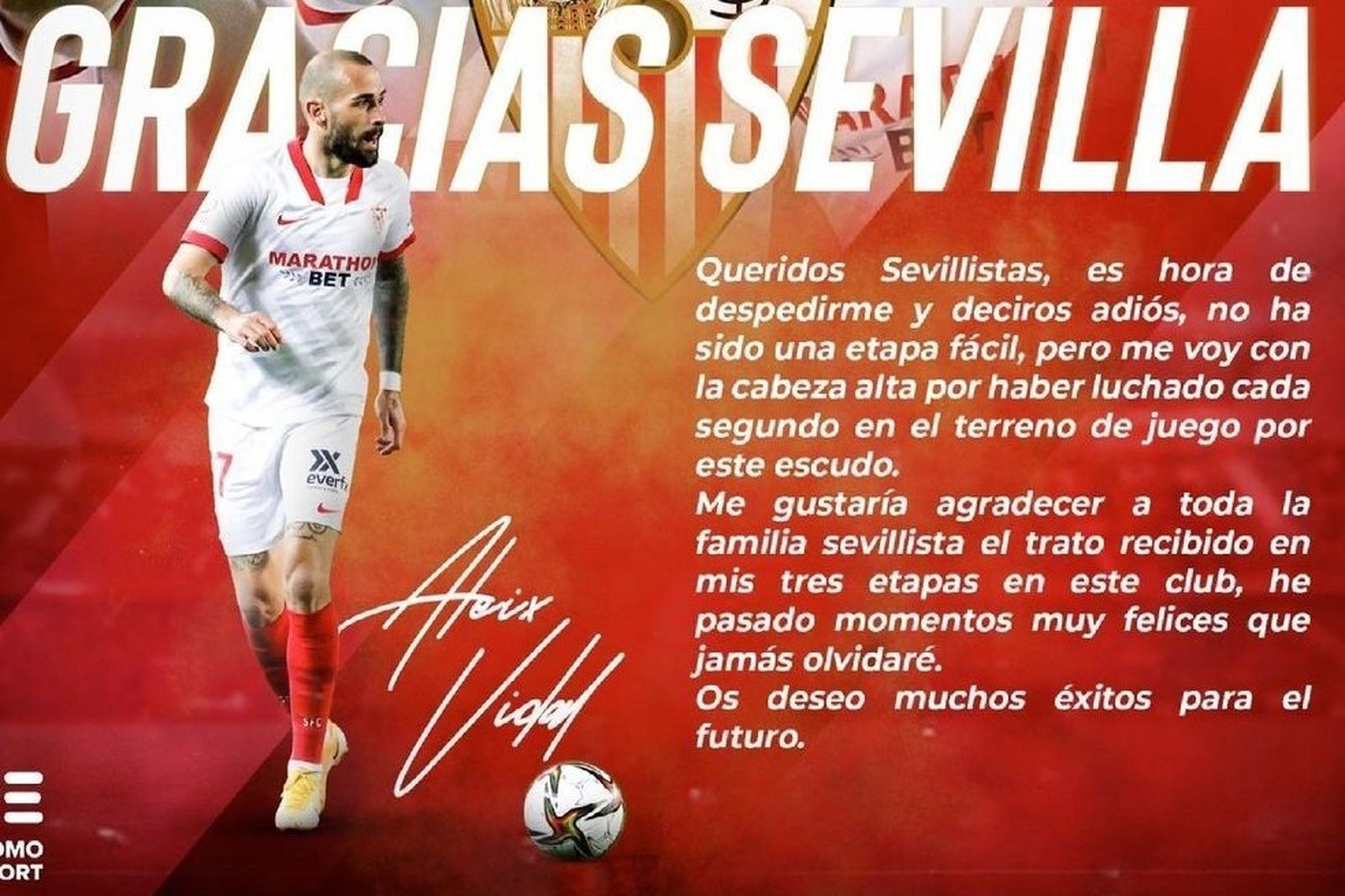 Carta de despedida de Aleix Vidal: "He pasado momentos muy felices que jamás olvidaré"