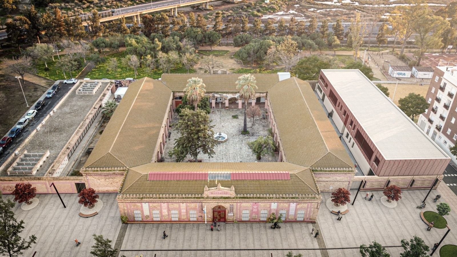 Vista áerea de la Escuela de Arte León Ortega de Huelva.