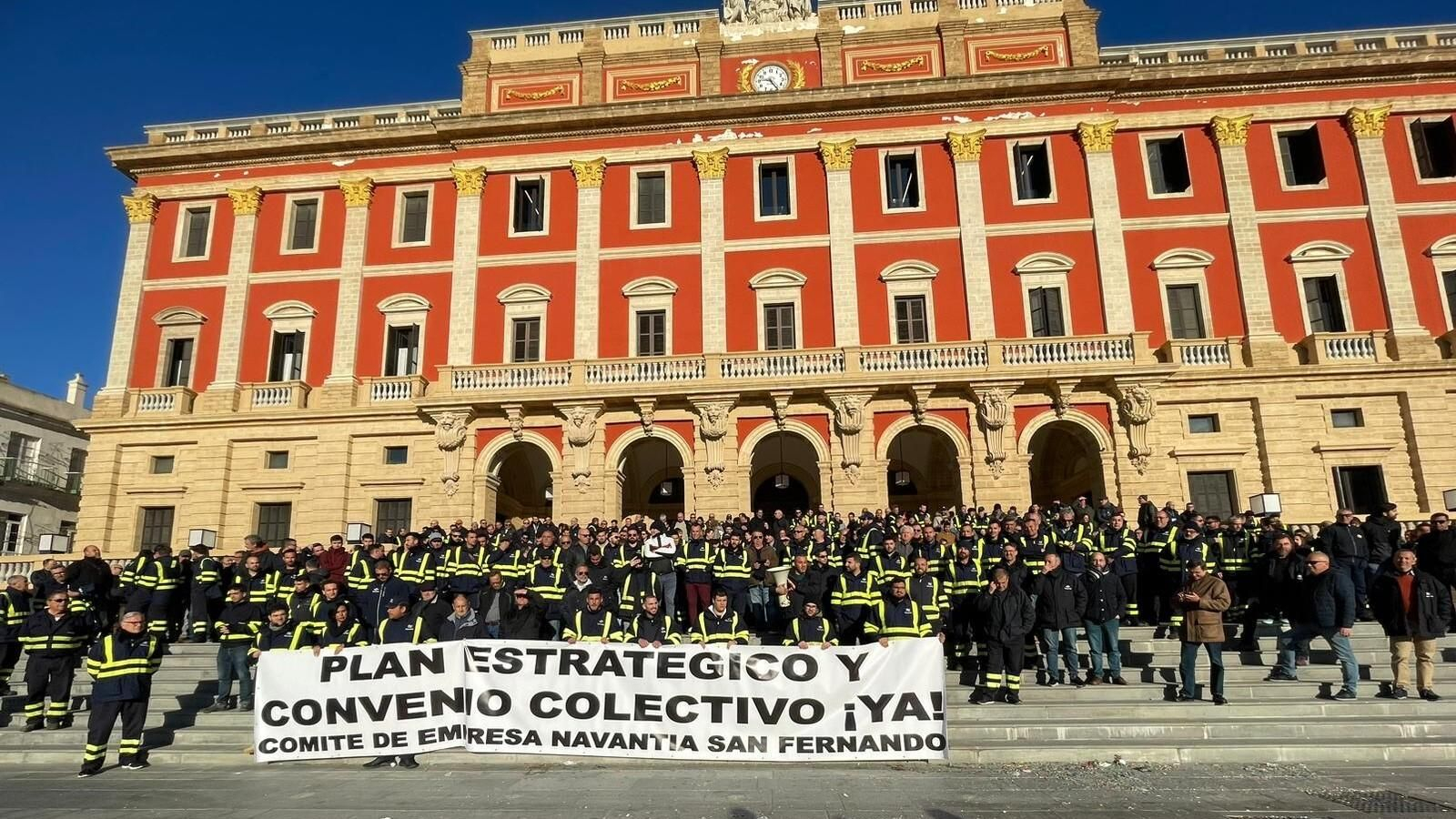 Trabajadores de Navantia protestan en San Fernando por los "nulos avances" en las negociaciones del convenio colectivo y del plan estratégico