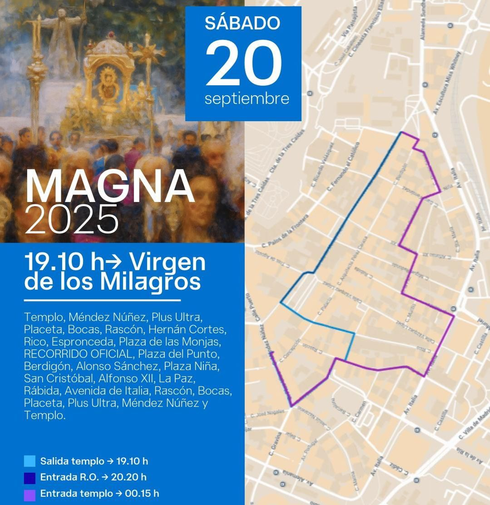 Recorrido de la Virgen de los Milagros durante la Magna Mariana de Huelva.
